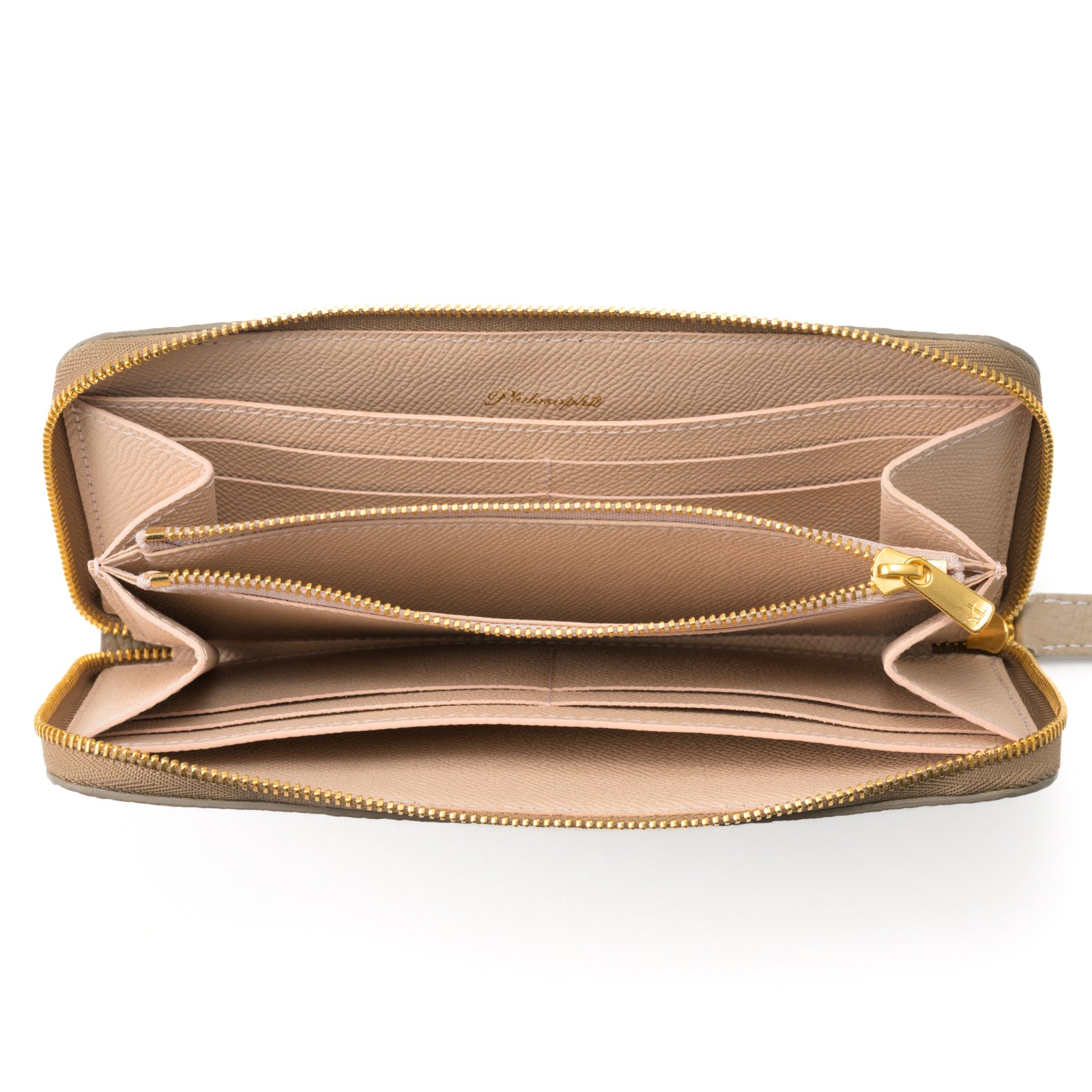 Round zipper long wallet 8 cards Taurillon Clemence/Etoupe
