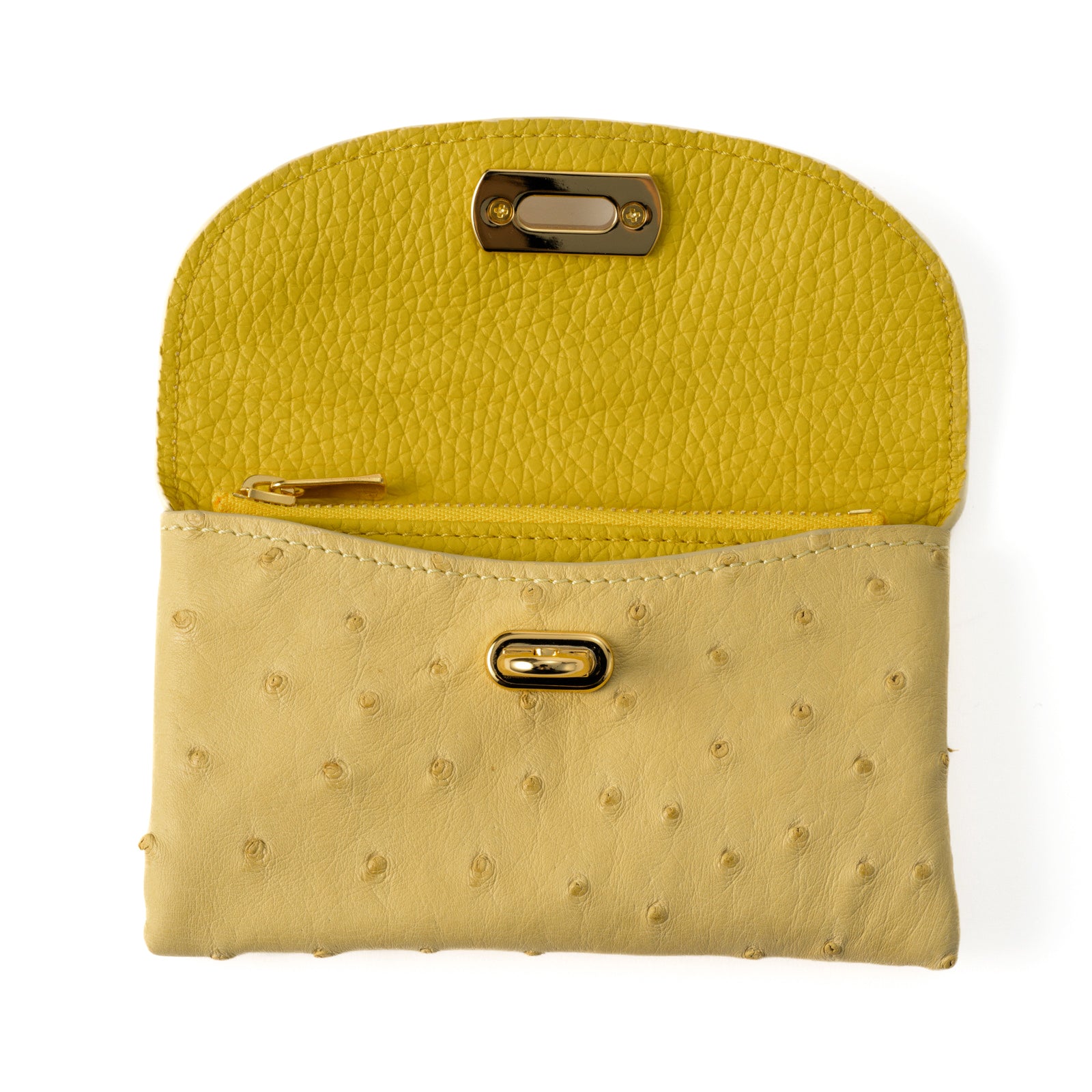 Leather flap middle wallet / Ostrich