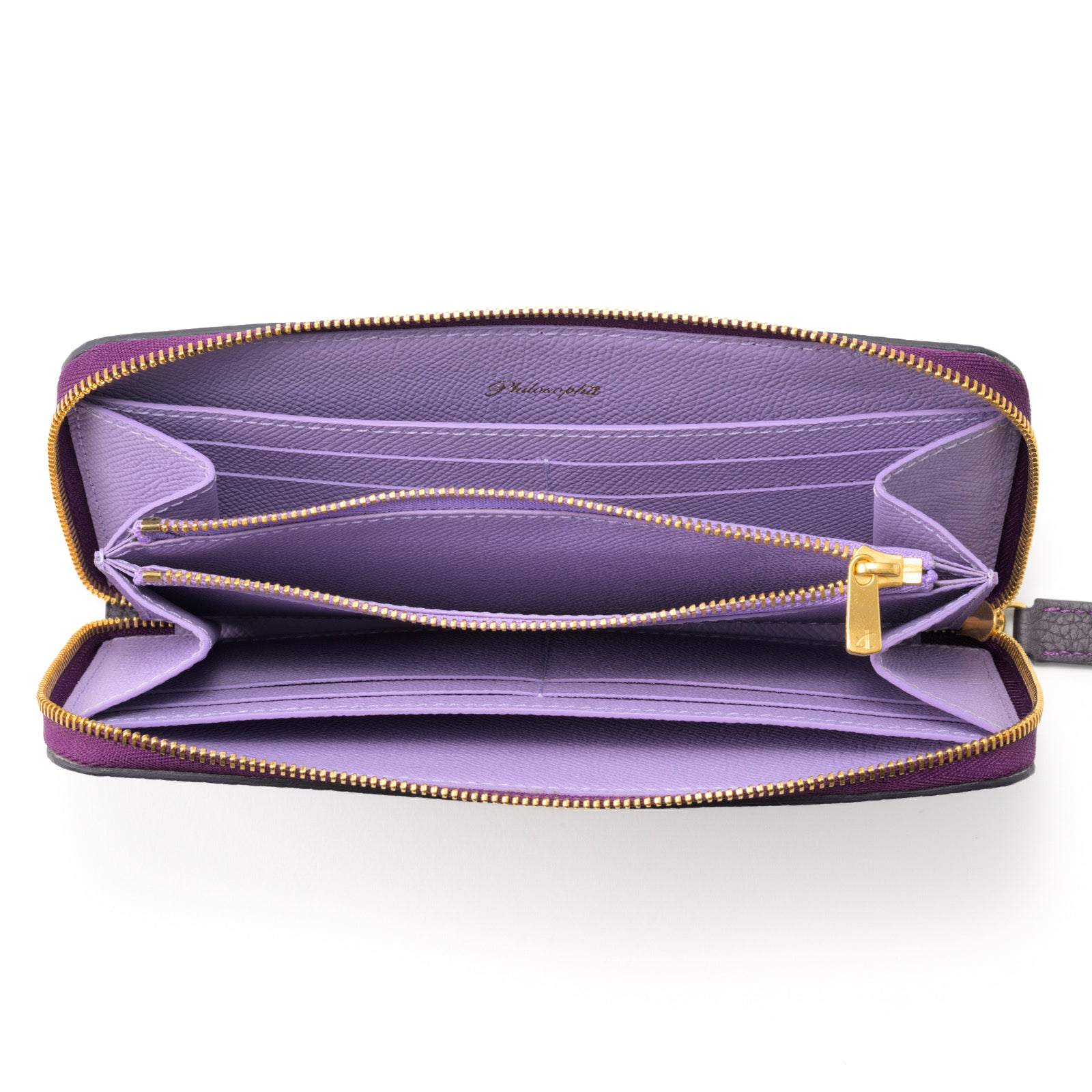 Round zipper long wallet 8 cards Taurillon Clemence/Leisin
