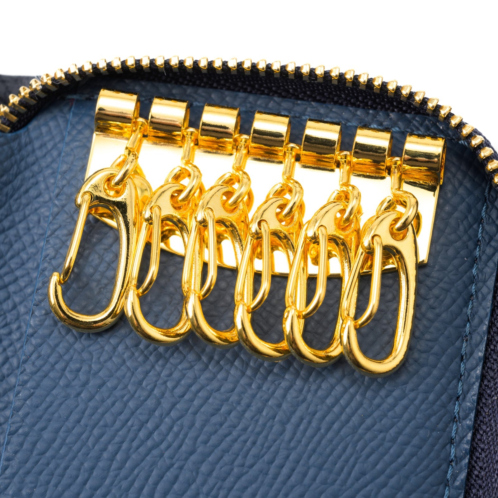 Round zipper 6-key smart key case Taurillon Clemence / Bleu Nuit