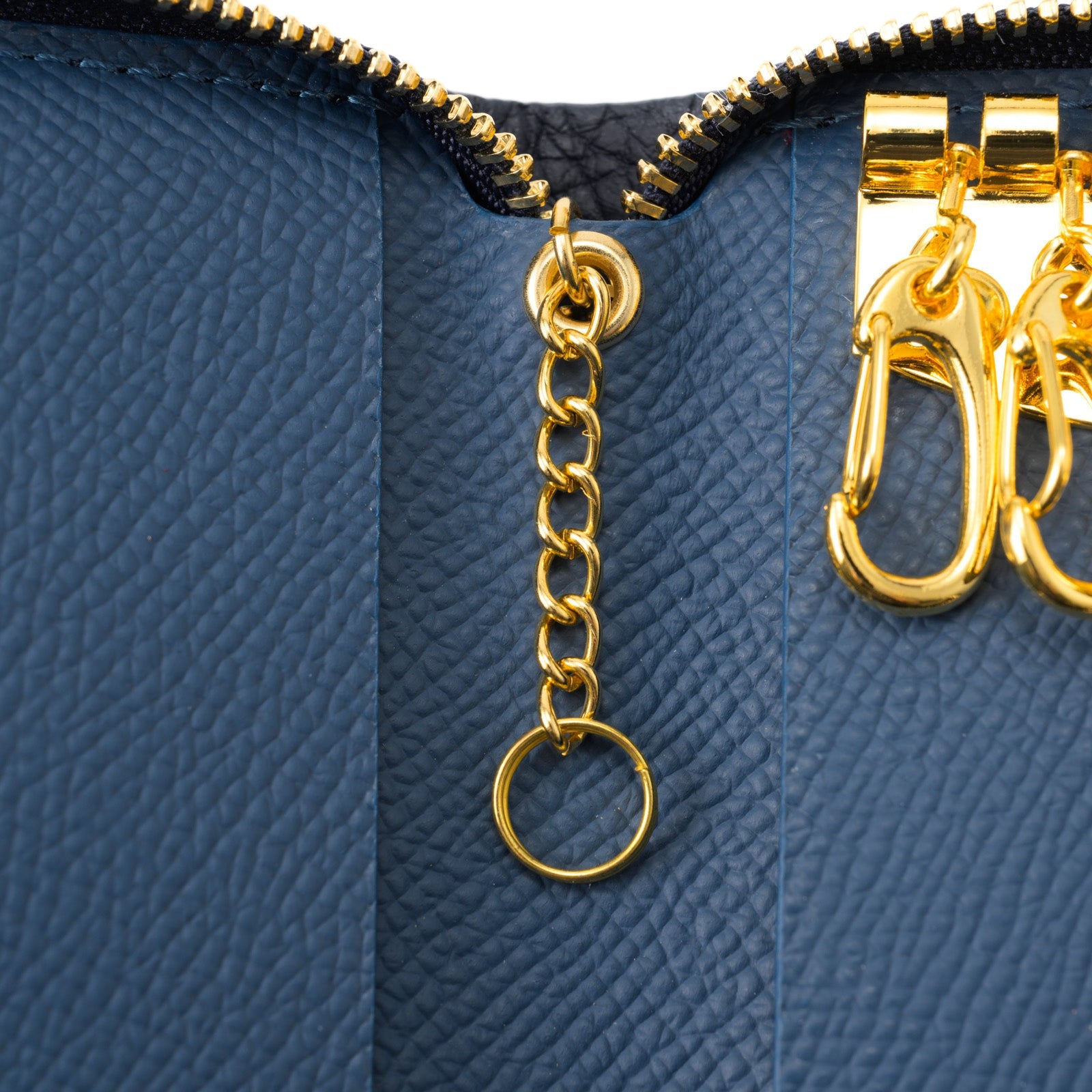 Round zipper 6-key smart key case Taurillon Clemence / Bleu Nuit