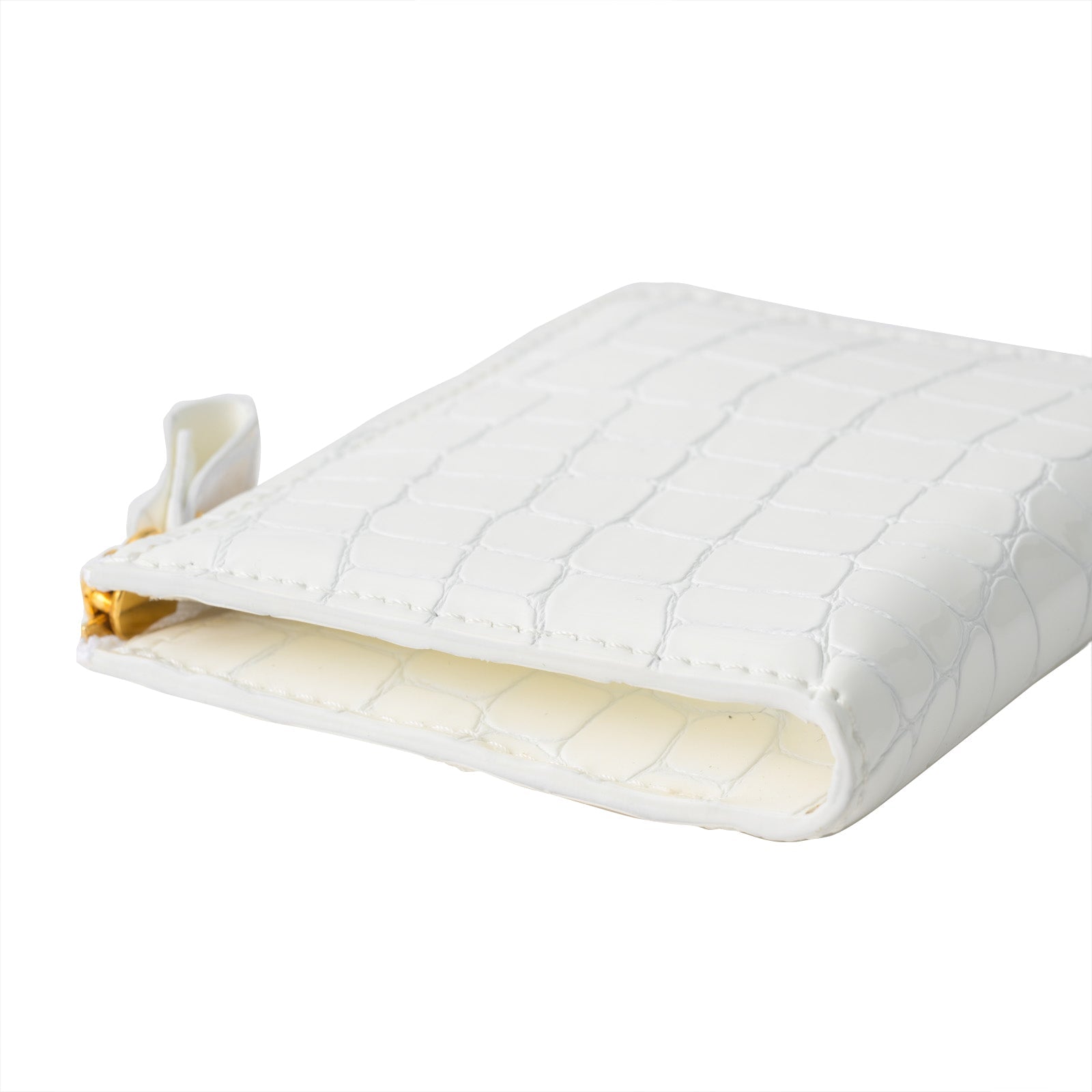 L-shaped zipper minimal wallet in Chromer leather / Pure White