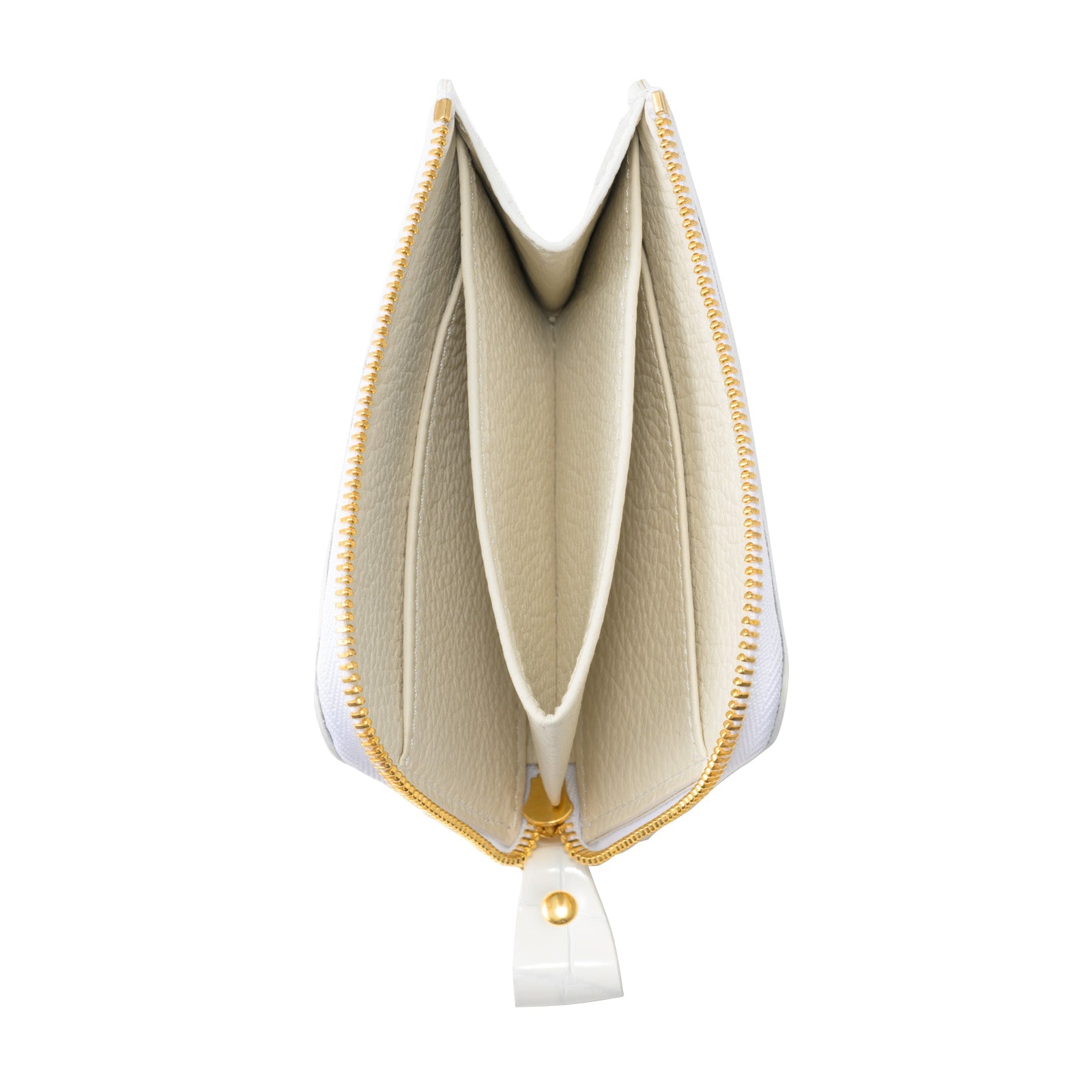 L-shaped zipper minimal wallet in Chromer leather / Pure White