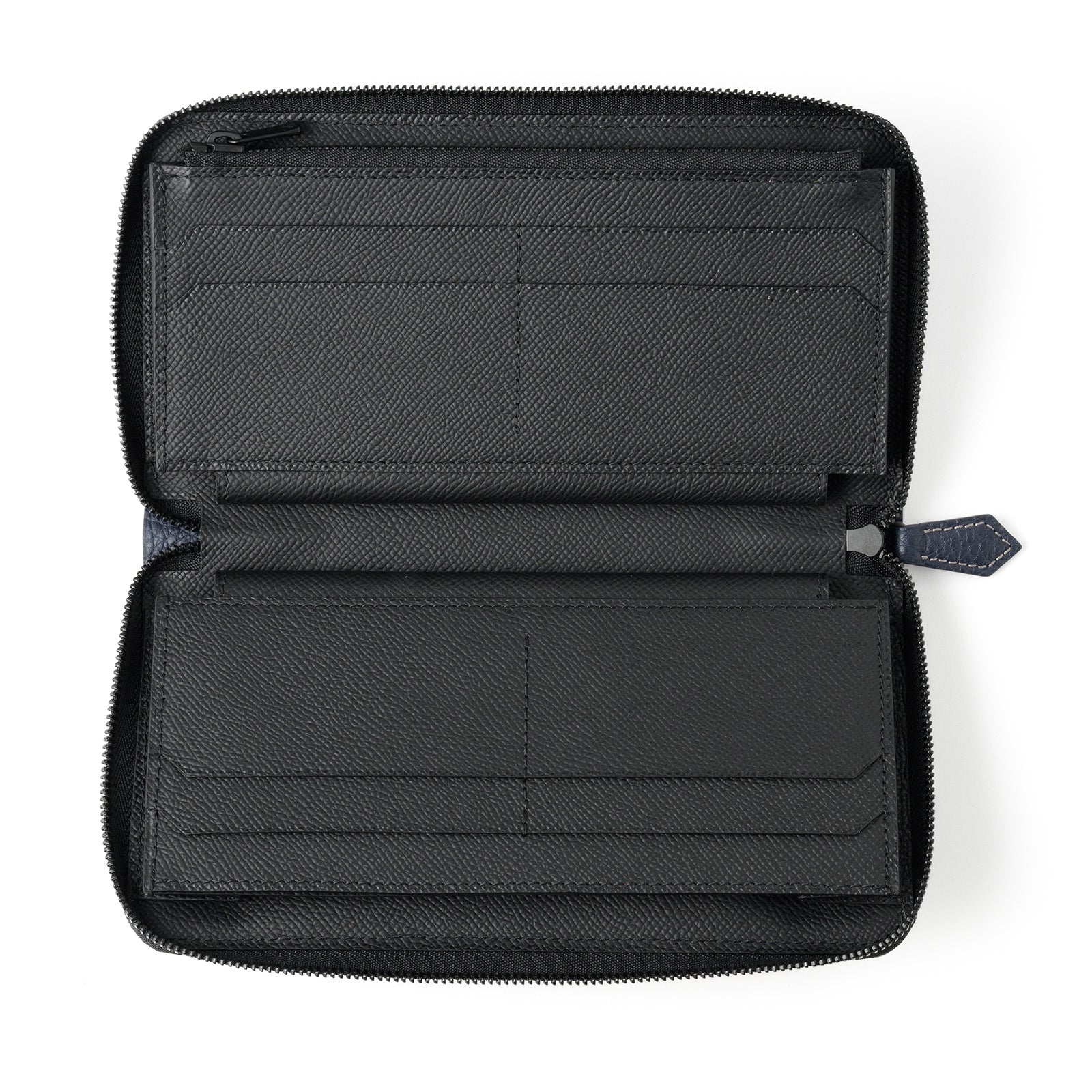 Bicolor round zipper organizer in Togo leather