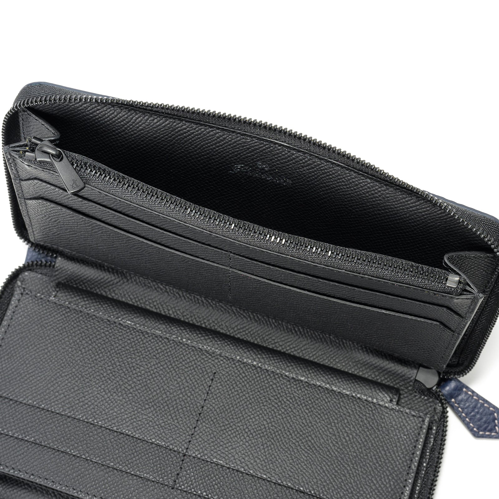 Bicolor round zipper organizer in Togo leather