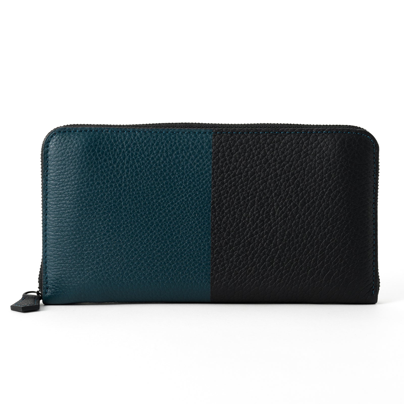 Bicolor round zipper organizer in Togo leather