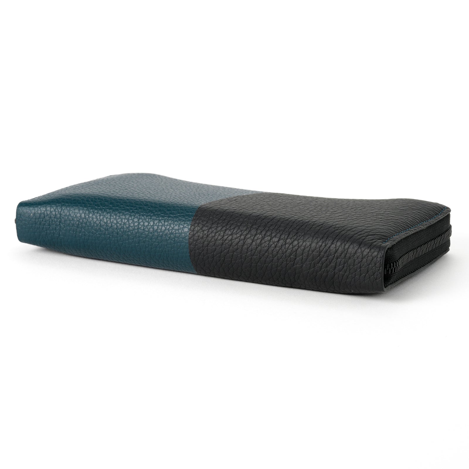 Bicolor round zipper organizer in Togo leather