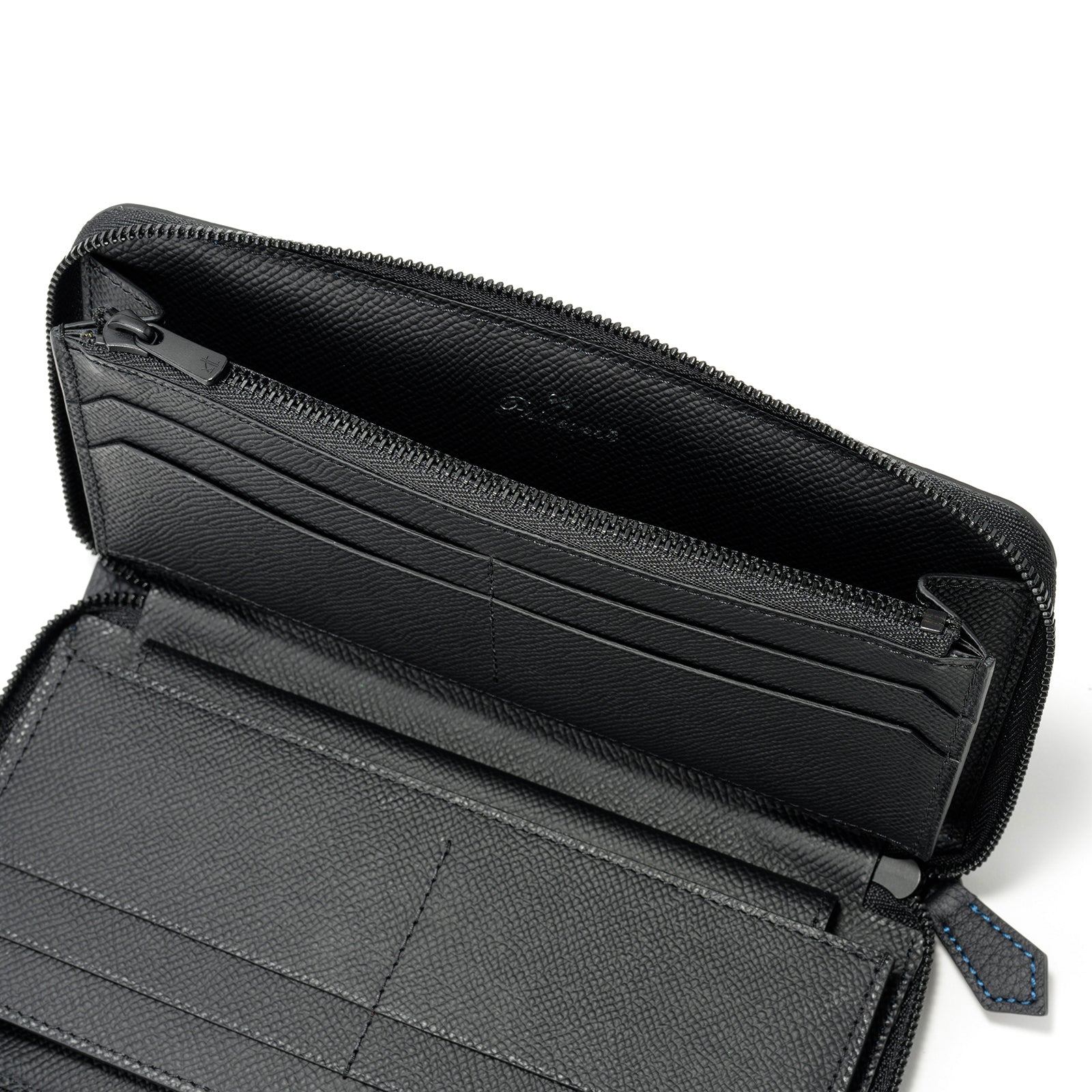 Bicolor round zipper organizer in Togo leather