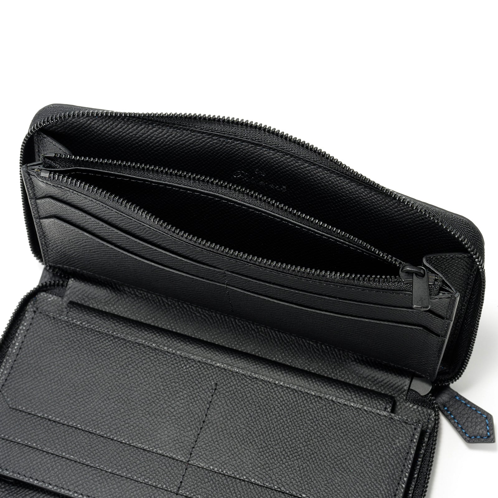 Bicolor round zipper organizer in Togo leather