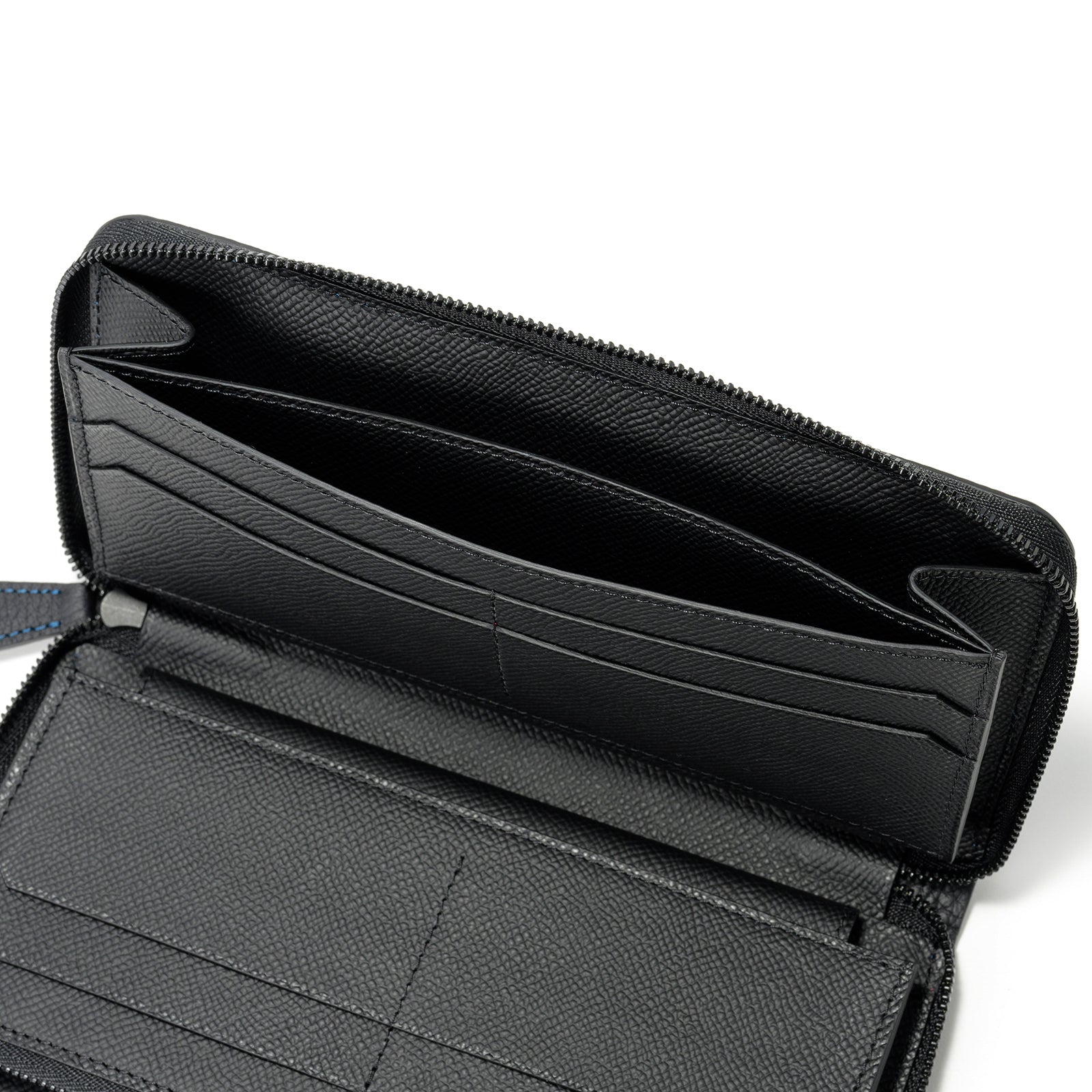 Bicolor round zipper organizer in Togo leather