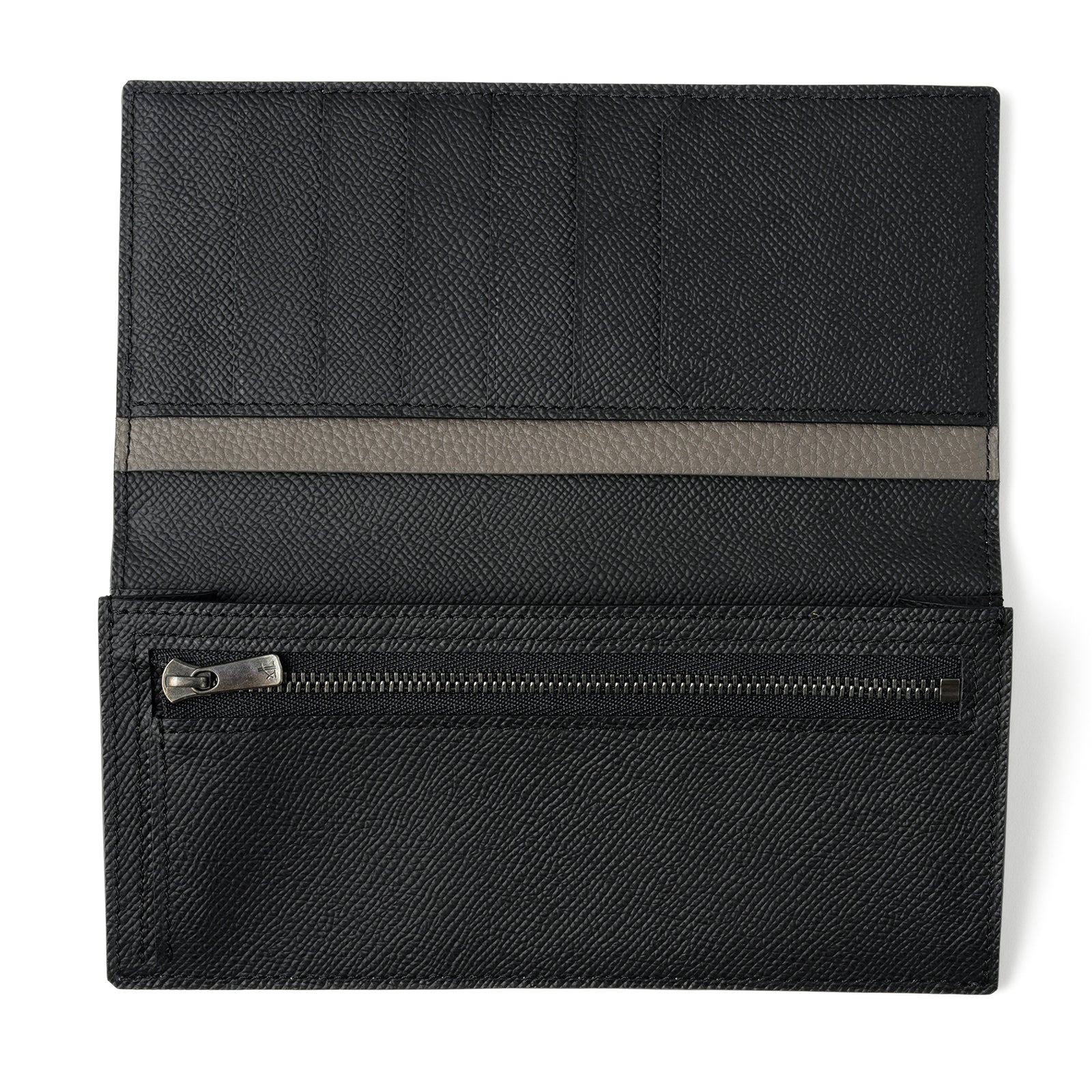 Bicolor bamboo gusset long wallet Togo leather