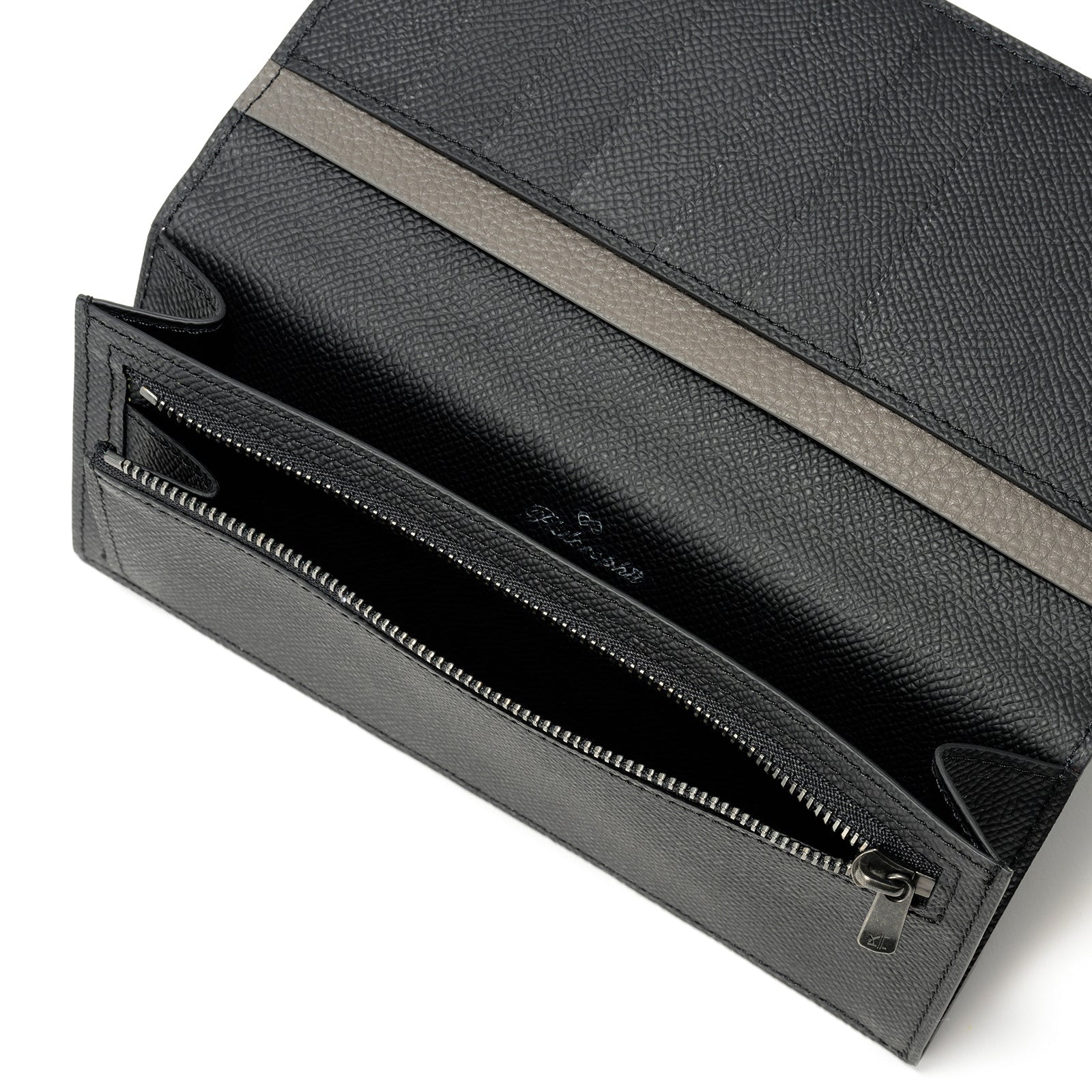 Bicolor bamboo gusset long wallet Togo leather