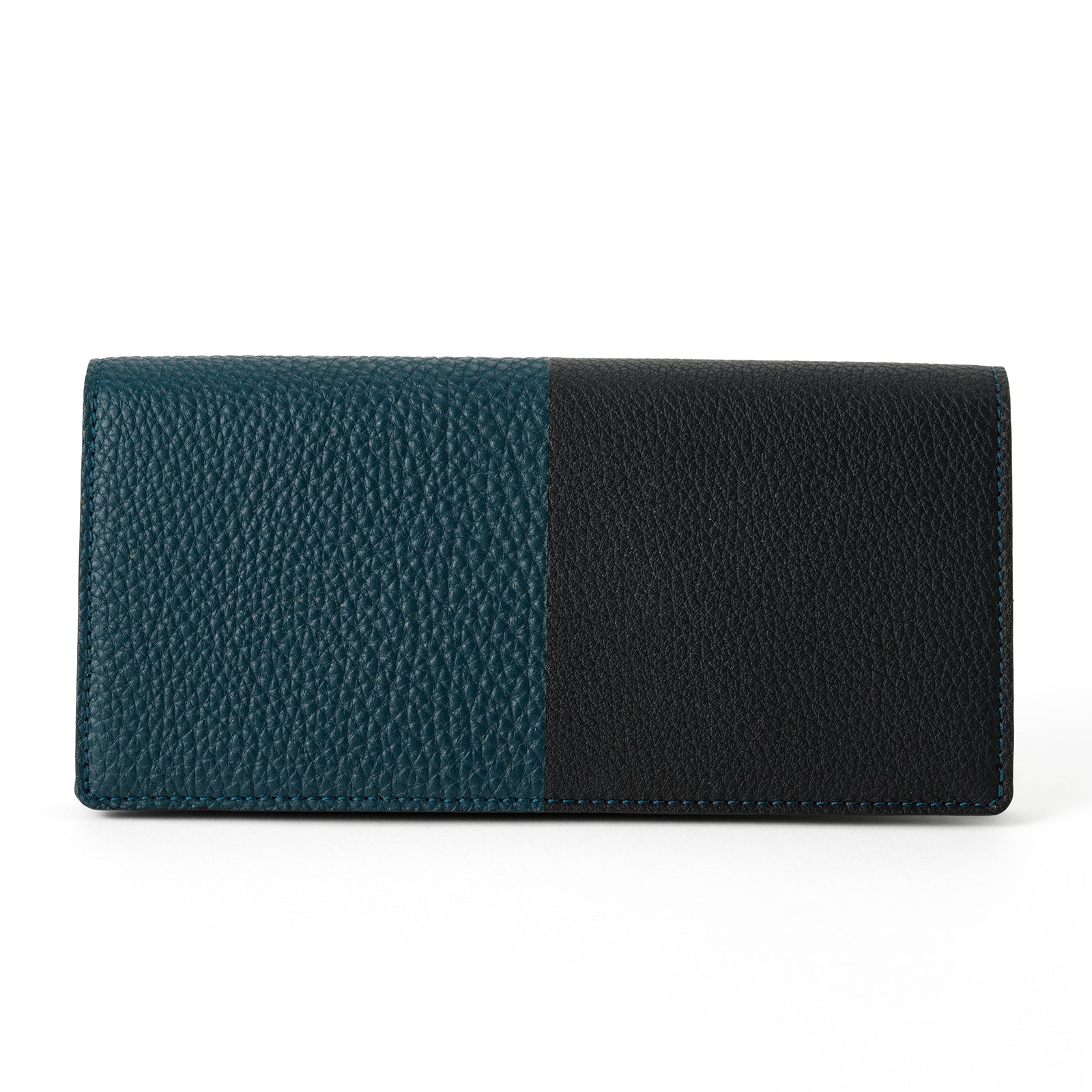Bicolor bamboo gusset long wallet Togo leather