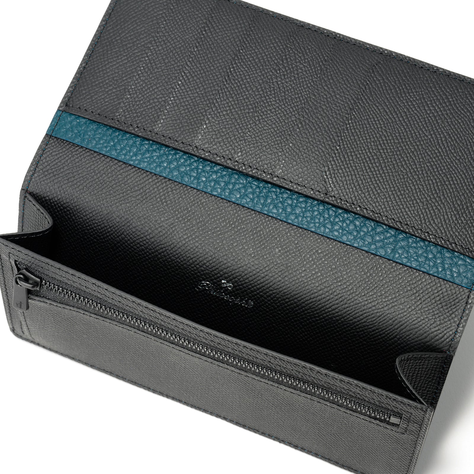 Bicolor bamboo gusset long wallet Togo leather