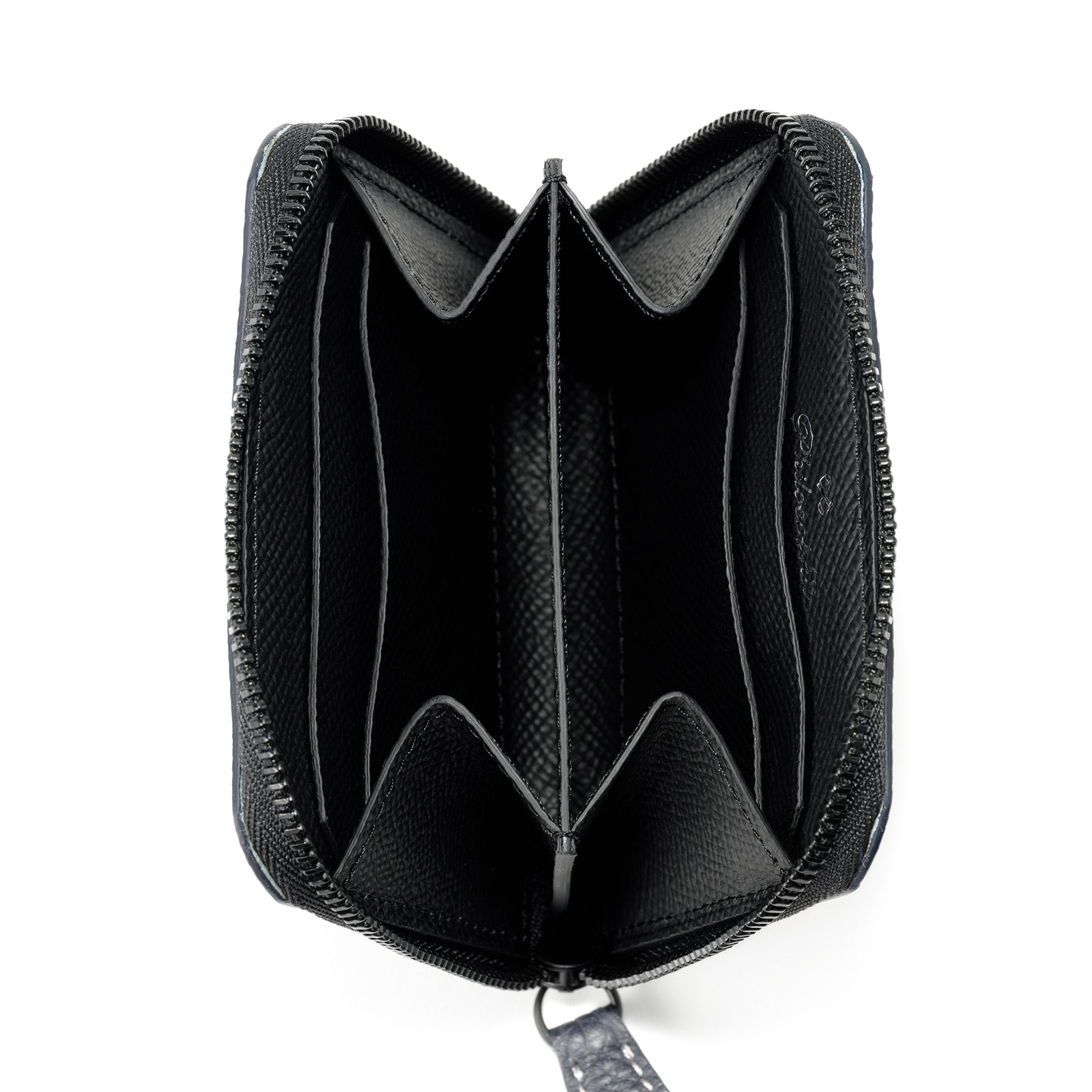 Bicolor round zipper compact wallet Togo leather