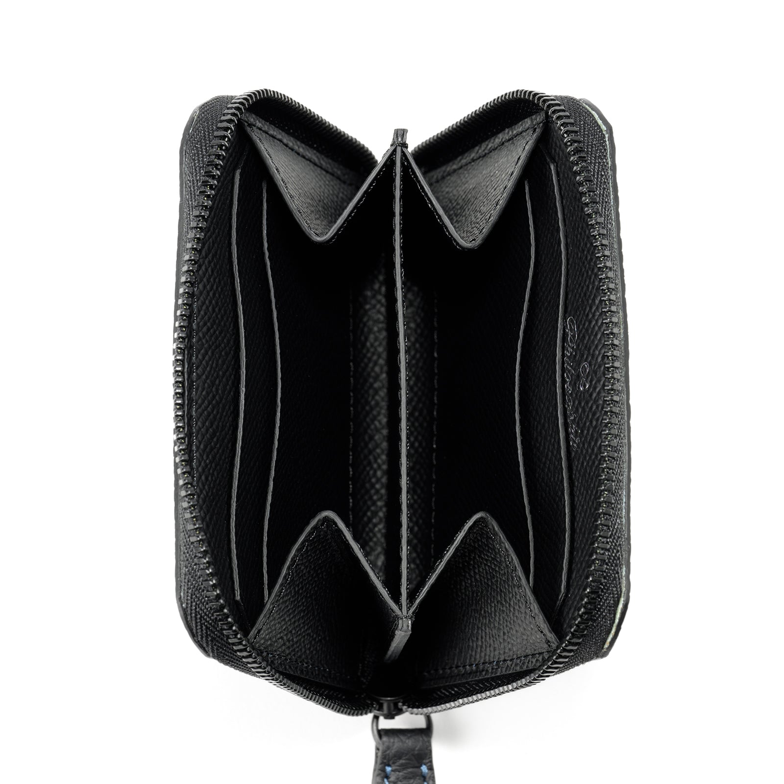 【おつとめ品セール】バイカラーラウンドファスナーコンパクトウォレット トゴレザー / ブラック×コルヴェール