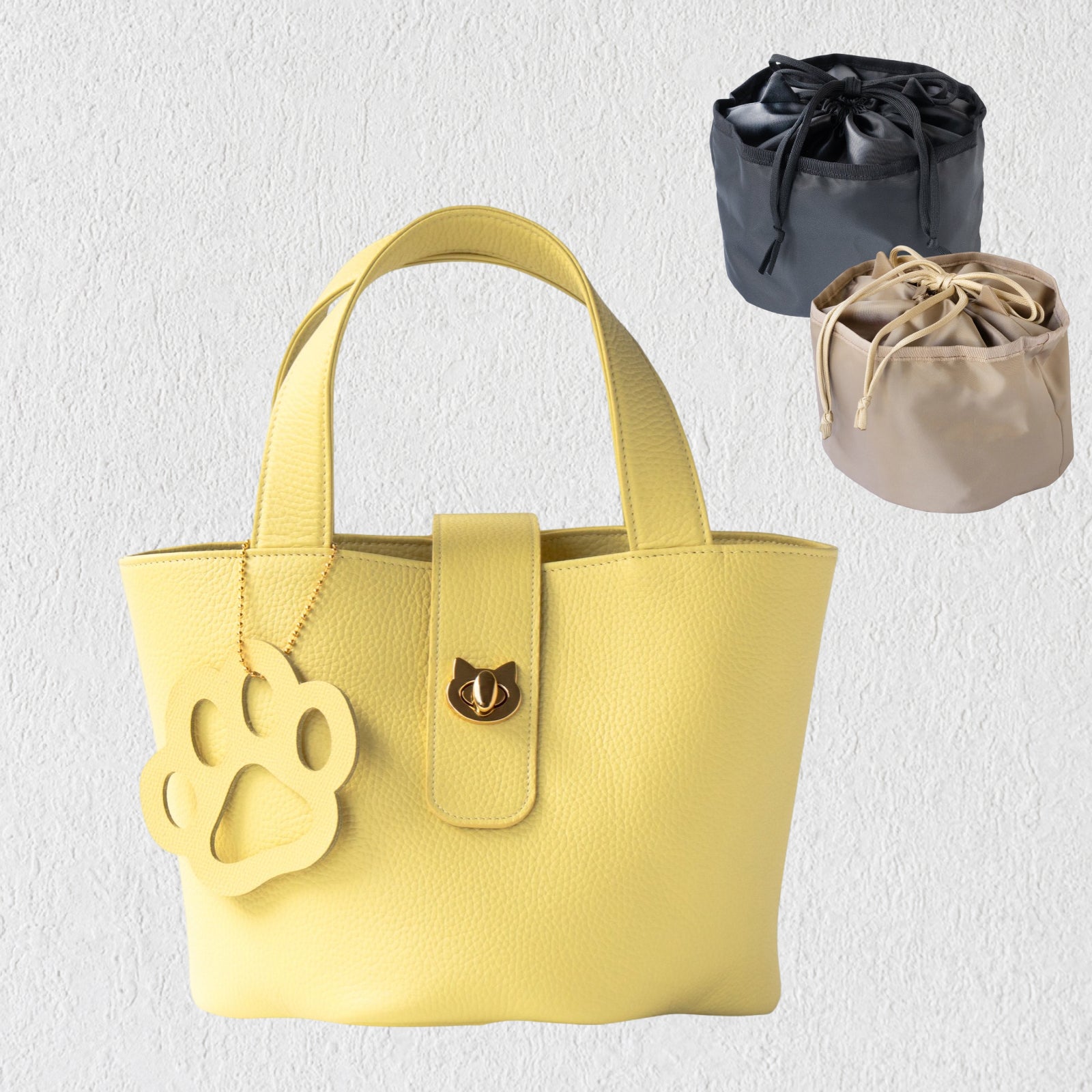 Bucket Bag PAW with Sakura Cat Charm Set / Jaune Poussin