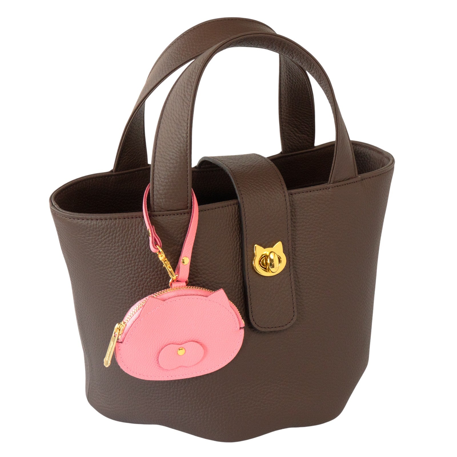 Nyan Face Coin Purse, Veau Epsom / Rose Confetti