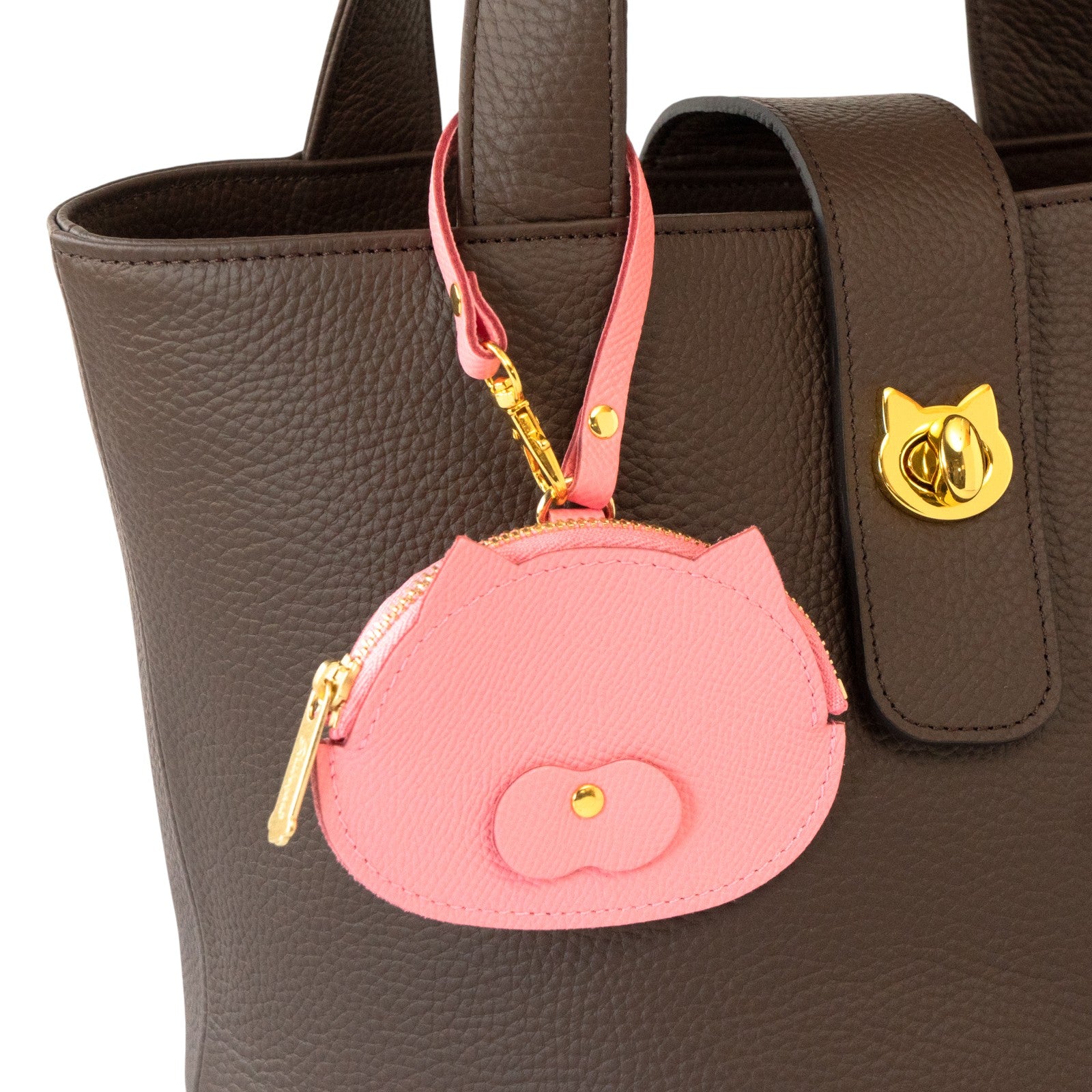 Nyan Face Coin Purse, Veau Epsom / Rose Confetti