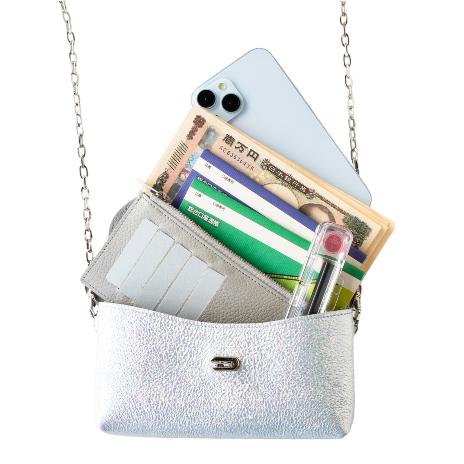 【おつとめ品セール】フルール ミリオン ポシェット(背面ポケット付き) プリズムレザー / オーロラシルバー