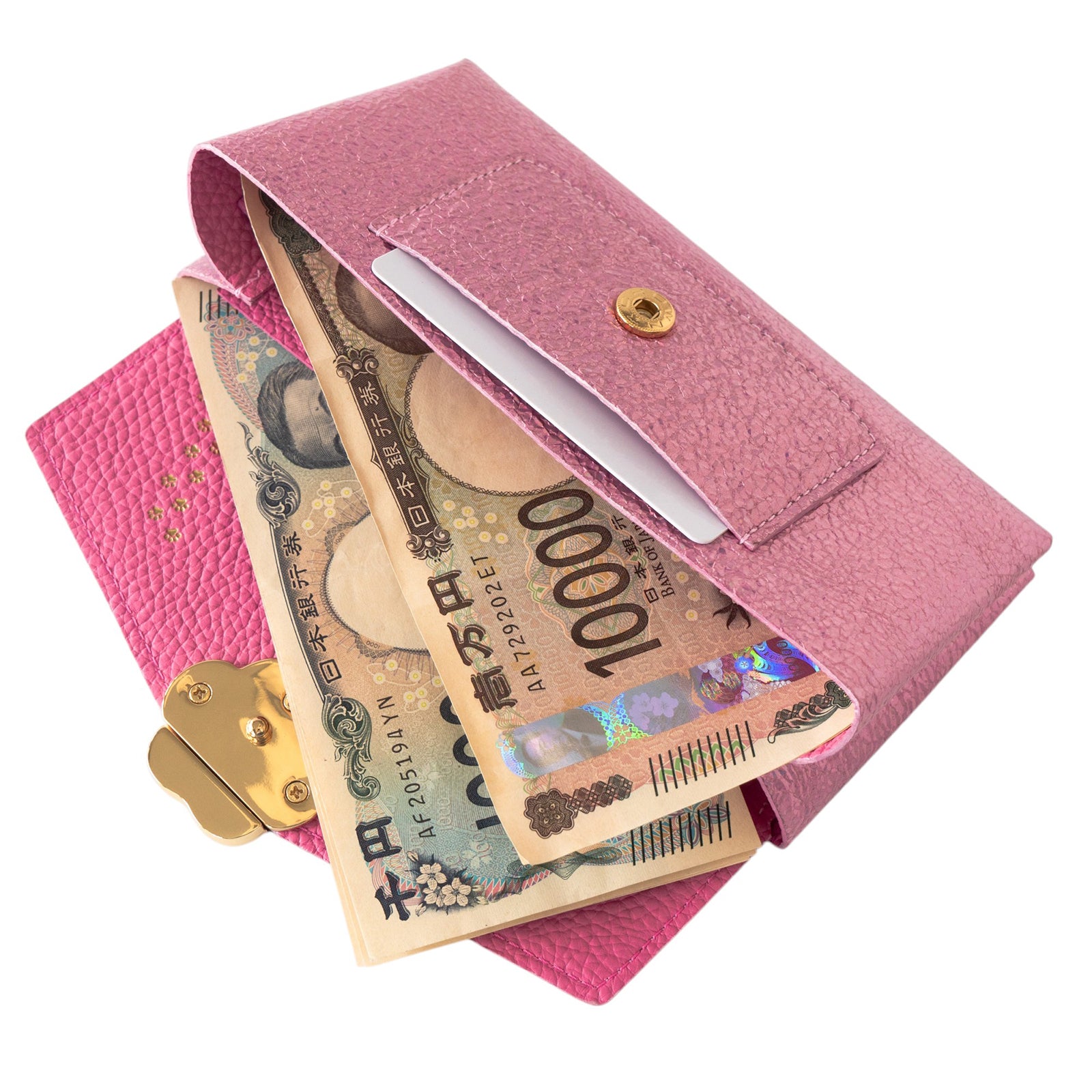 【受注生産：8/21(金)22:00〜23(日)】小さなレザーフラップ長財布・ミャウヴェル　プリズムレザー  /  オーロラローズ