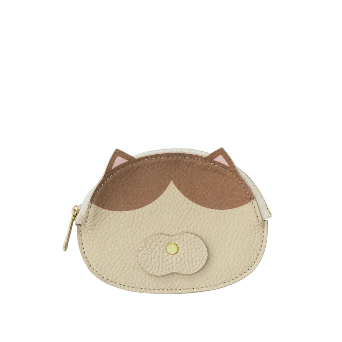 [Made-to-order: 10/23 (Fri) 22:00 - 26 (Mon)] Printed Cat Face Pouch / Tuxedo (Brown)