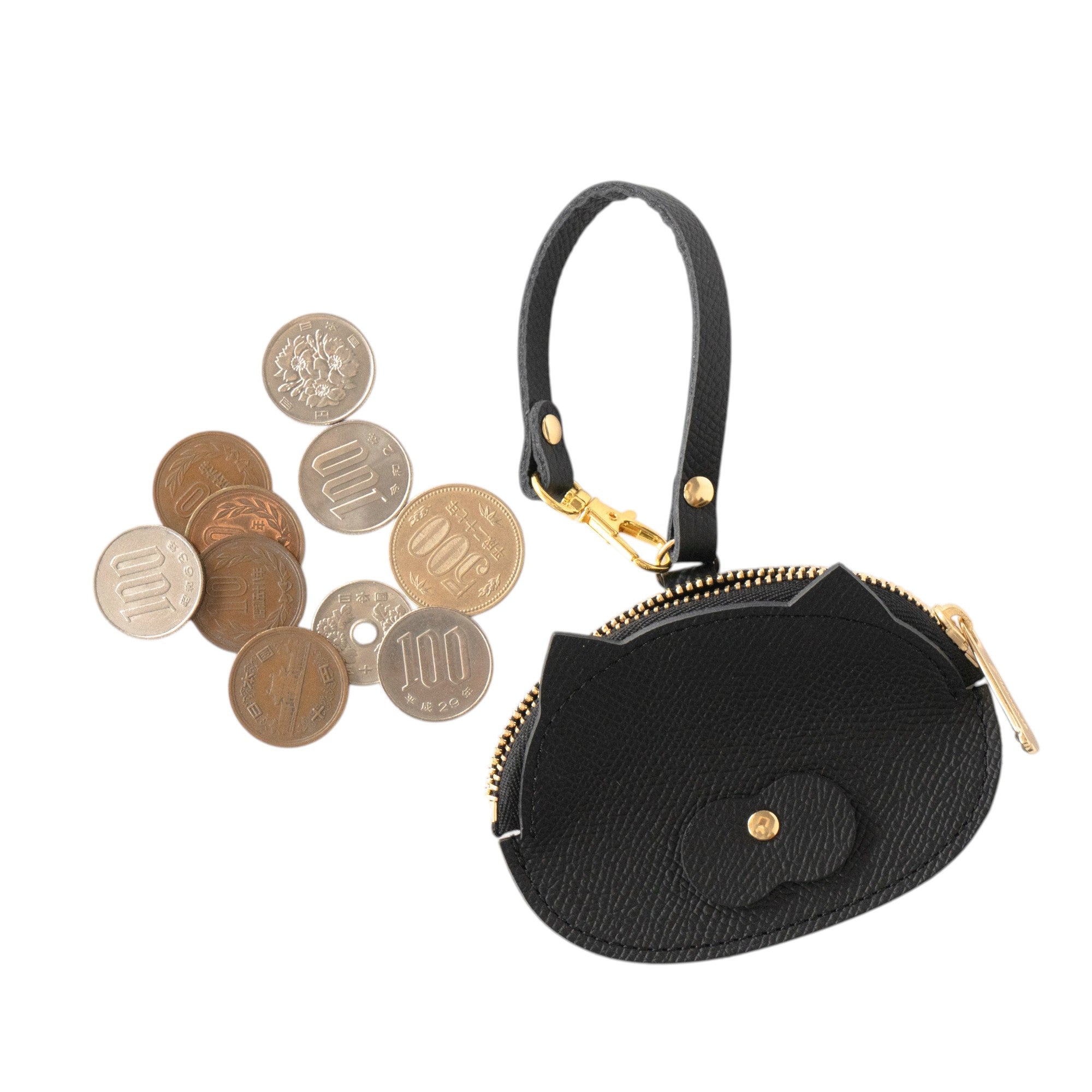 Meow Face Coin Case Cuir Minerva / Black