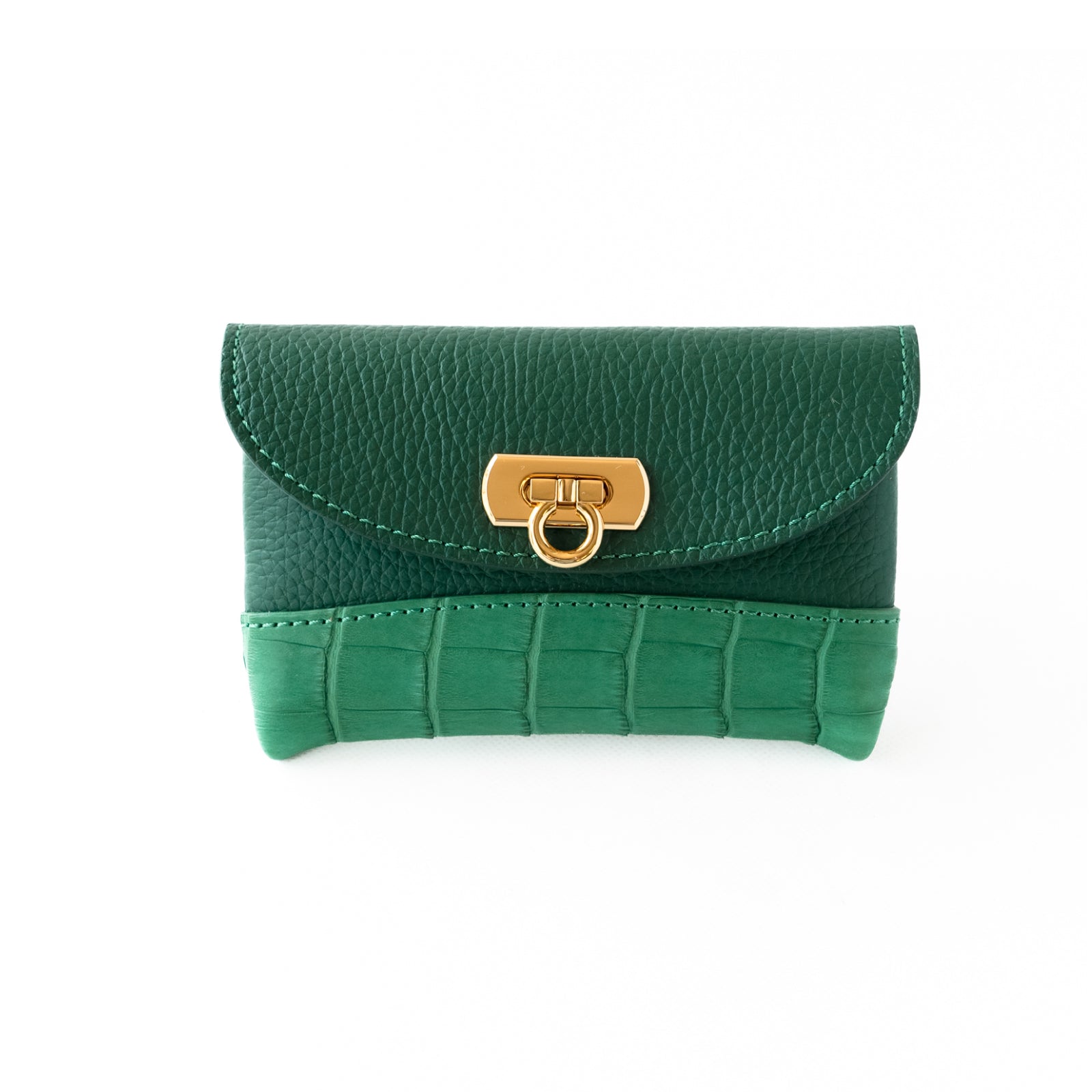 [Limited Item] Flap Wallet Fleur Medium Cuir Mash Crocodile Combination / Emerald