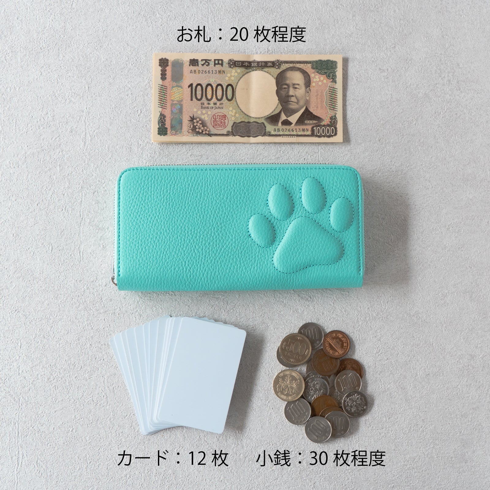 [Limited Edition] PAW Round Zip Wallet with Maneki-Neko Charm Set / Blue Dragee