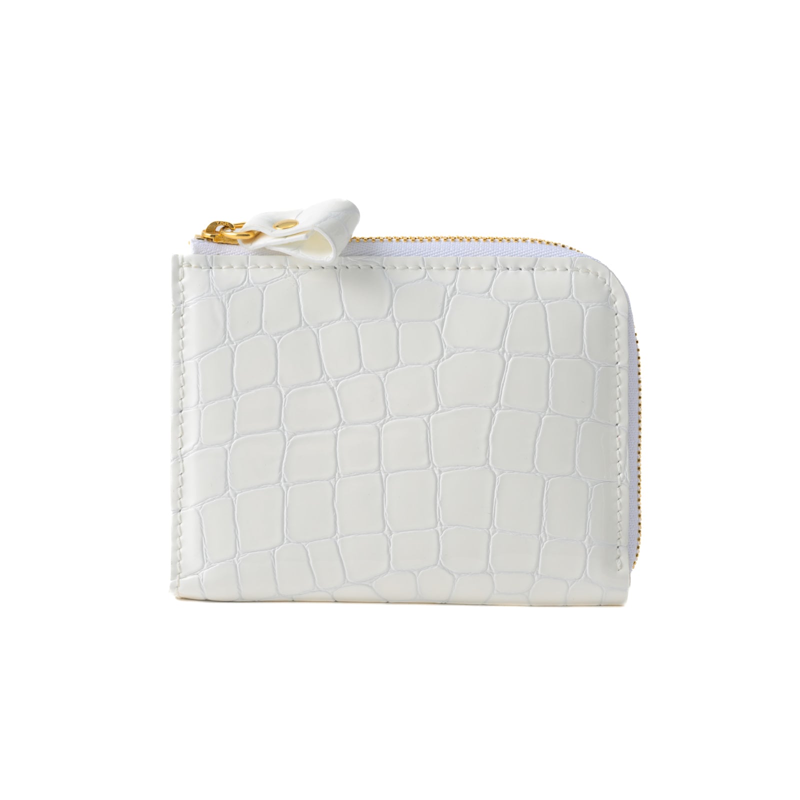 L-shaped zipper minimal wallet in Chromer leather / Pure White