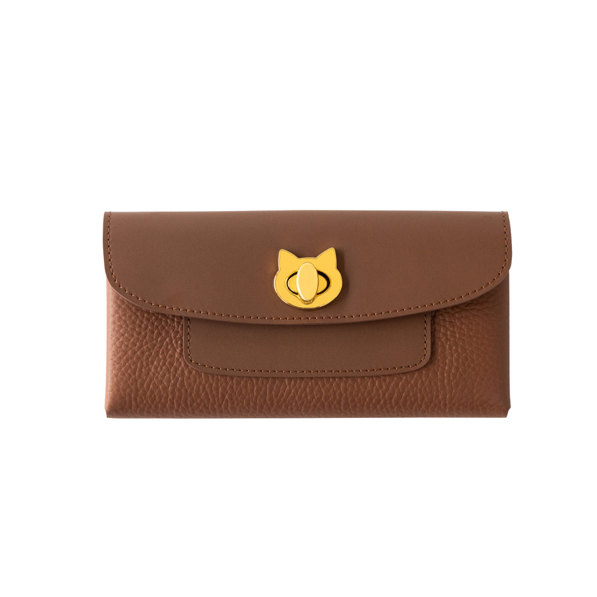 【受注生産：9/25(金)22:00～27(日】小さなレザーフラップ長財布・ミャウヴェルロック  /  キャメル