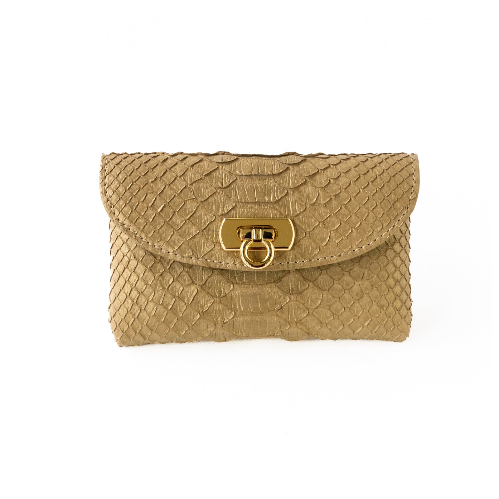 Soft leather flap middle wallet / Gold python / Antique gold