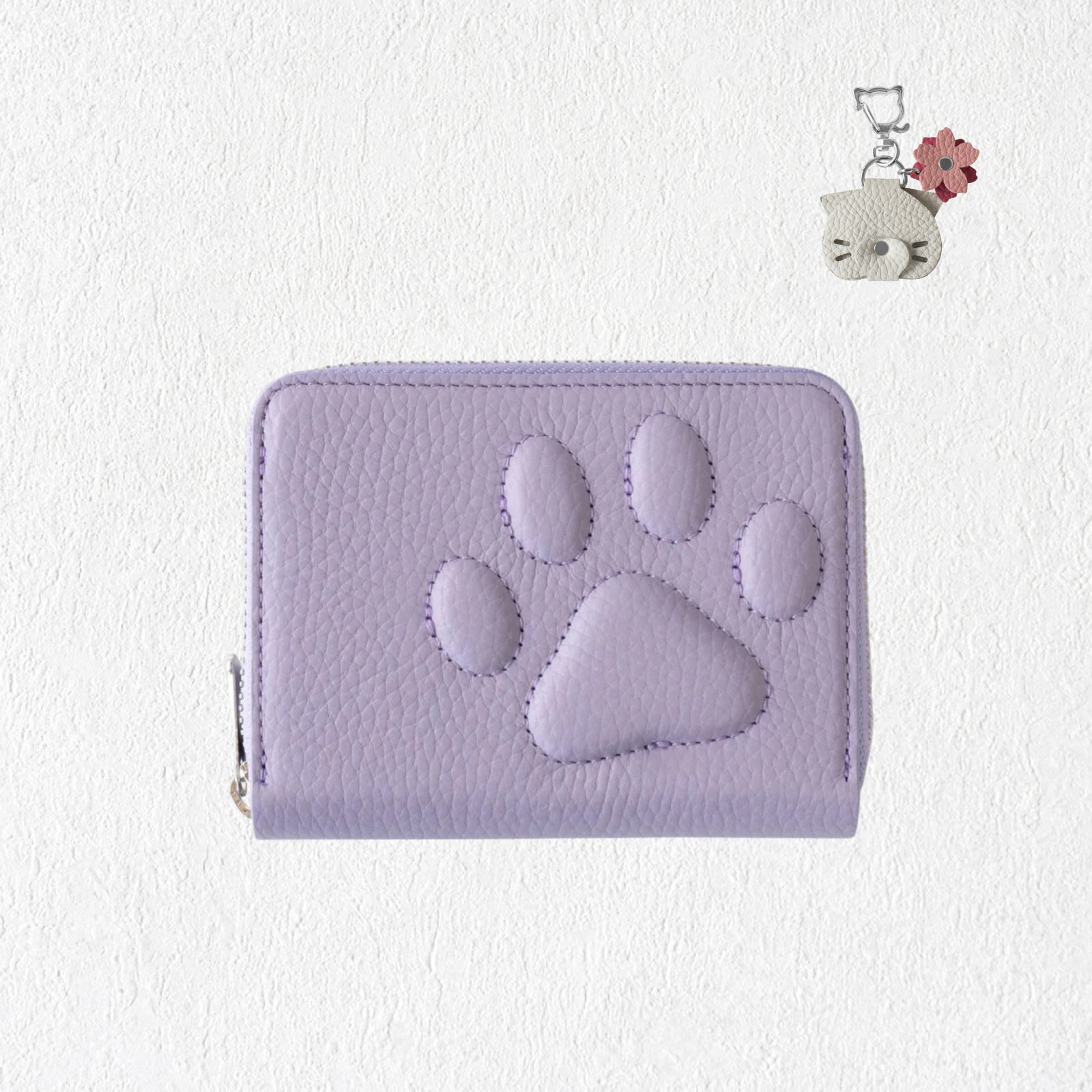 【3/20(金)20:00～ 数量限定】【さくらねこの日特別SET】PAWラウンドファスナーミドル財布    さくらねこチャームSET  /  ラベンダー