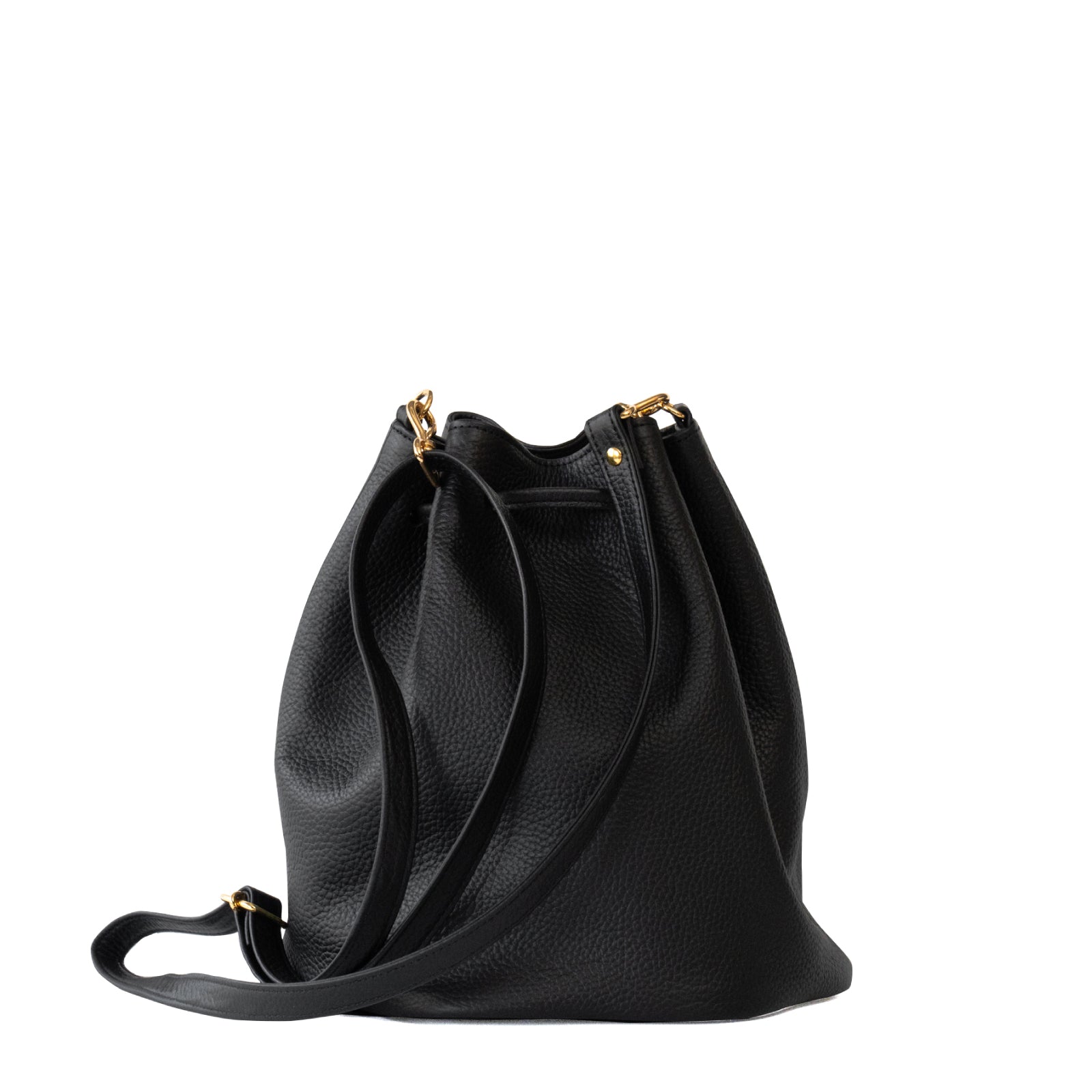 巾着ショルダーバッグ PAW  キュイール・マッシュ  /  ブラック [選べる金具]