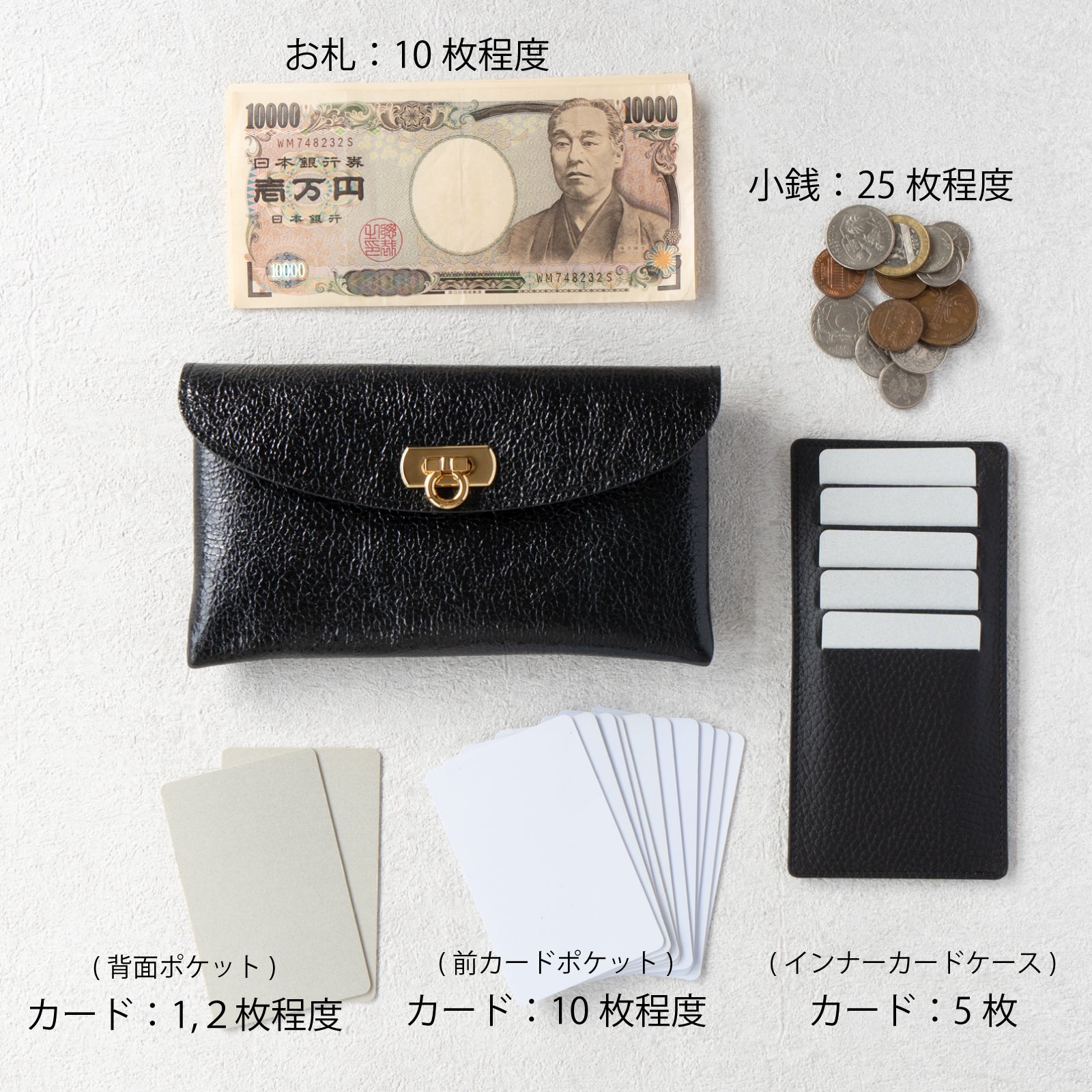 [Resale from 12/1 (Sun)] Flap Wallet Fleur Long (with inner card case and back pocket) Prism Leather / Black