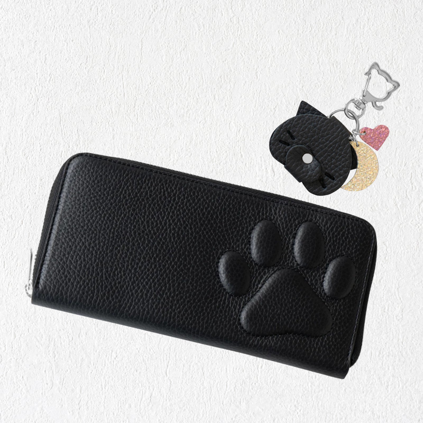 【8/14(金)22:00〜8/17(月)】【黒猫感謝の日】PAWラウンドファスナー長財布　ルナころにゃんフェイスニャーホルダーSET  /  ブラック [選べる金具]