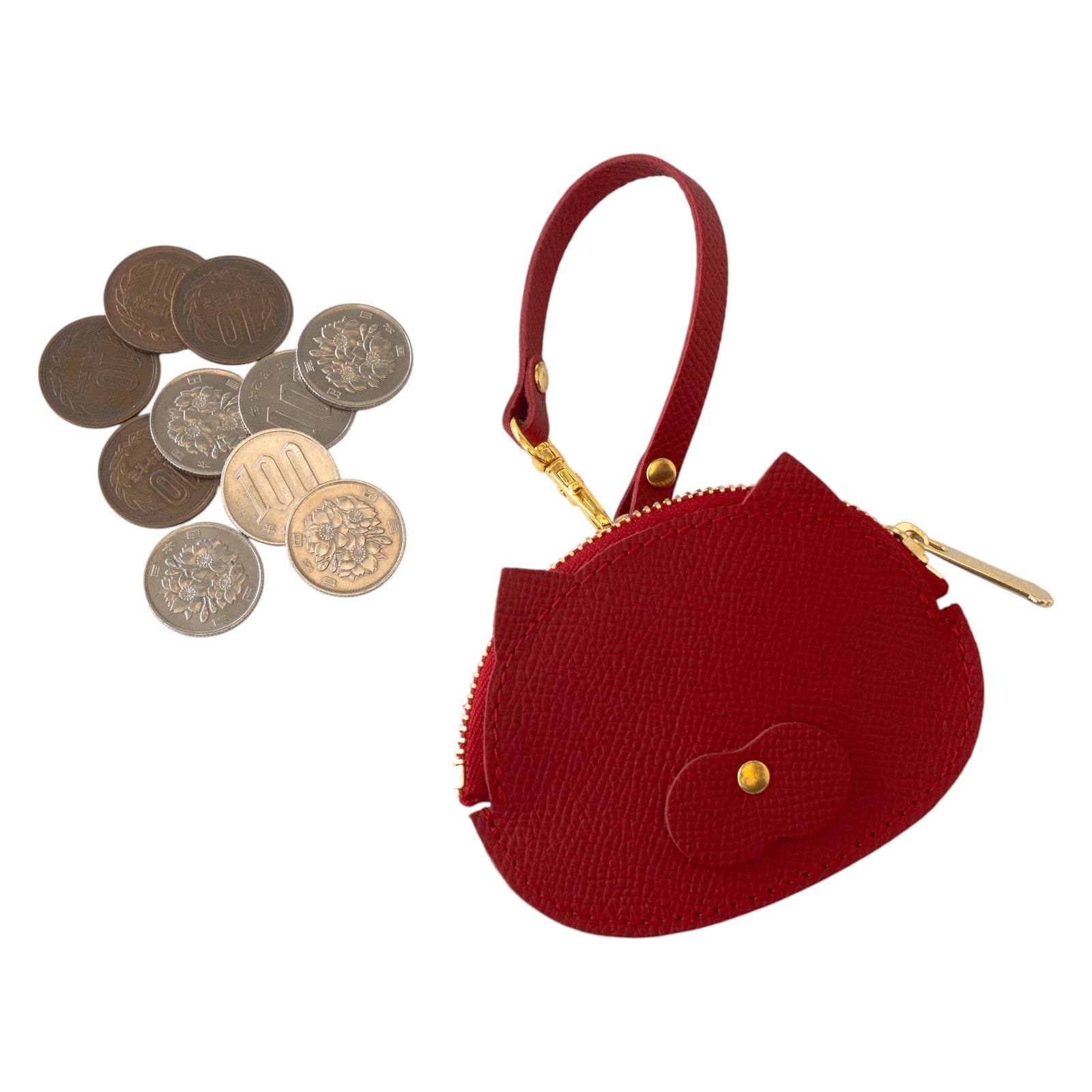 Nyan Face Coin Purse, Veau Epsom / Rouge
