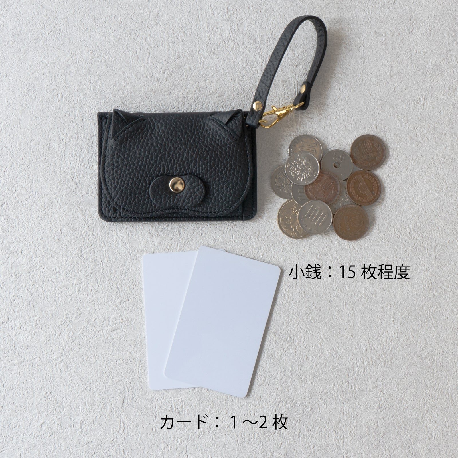 にゃんフェイスミニ財布  キュイール・マッシュ  /  ブラック