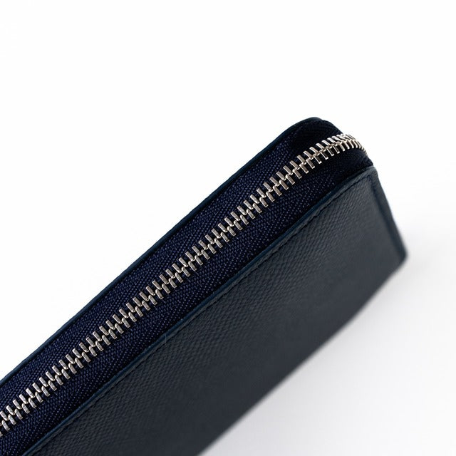 [6th Anniversary Sale] Round Zipper Long Wallet with 12 Card Slots, Epsom Leather/Blue Nuit