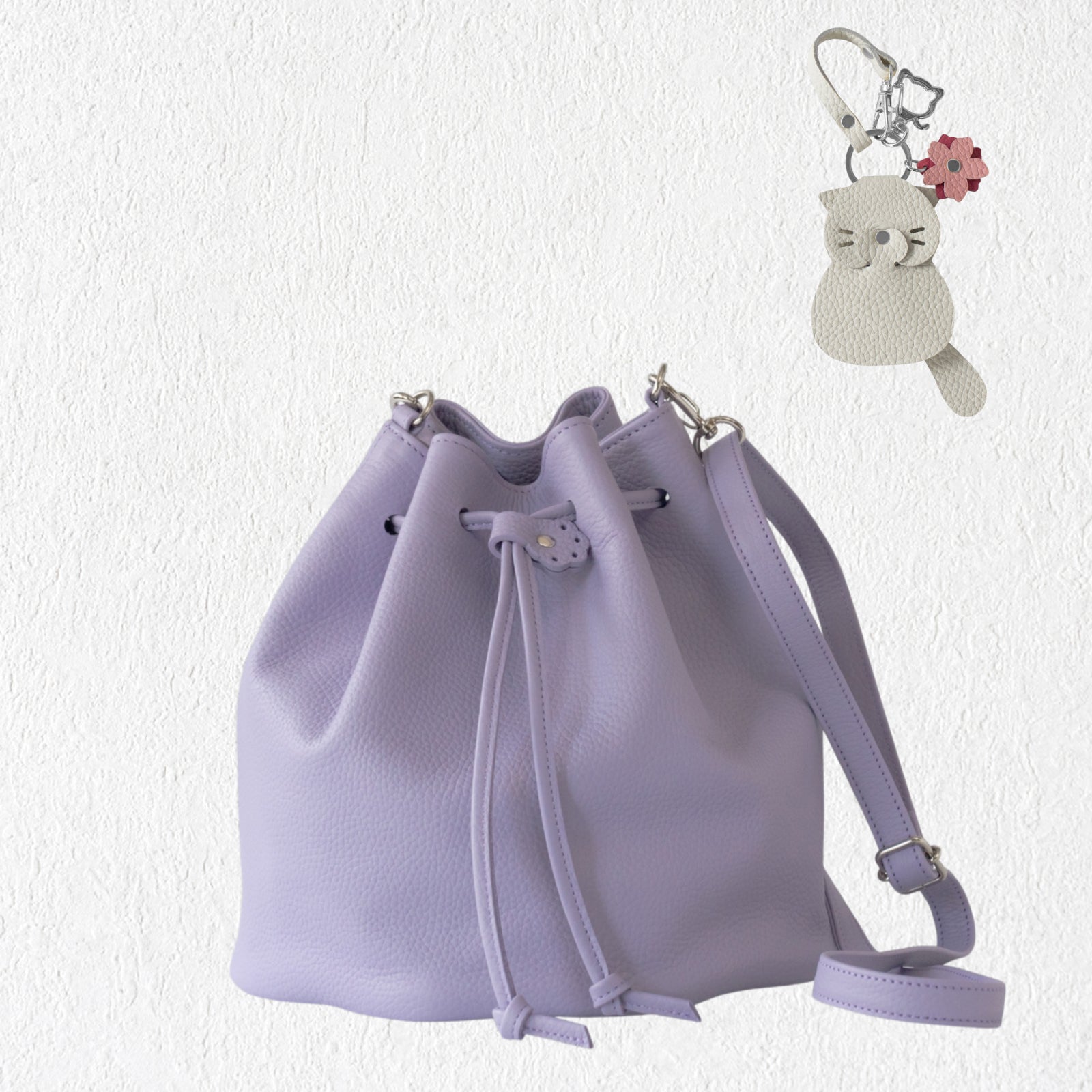 【4/3(金)22:00〜 】巾着ショルダーバッグ・PAW (パウ)  さくらねこチャームSET  /  ラベンダー