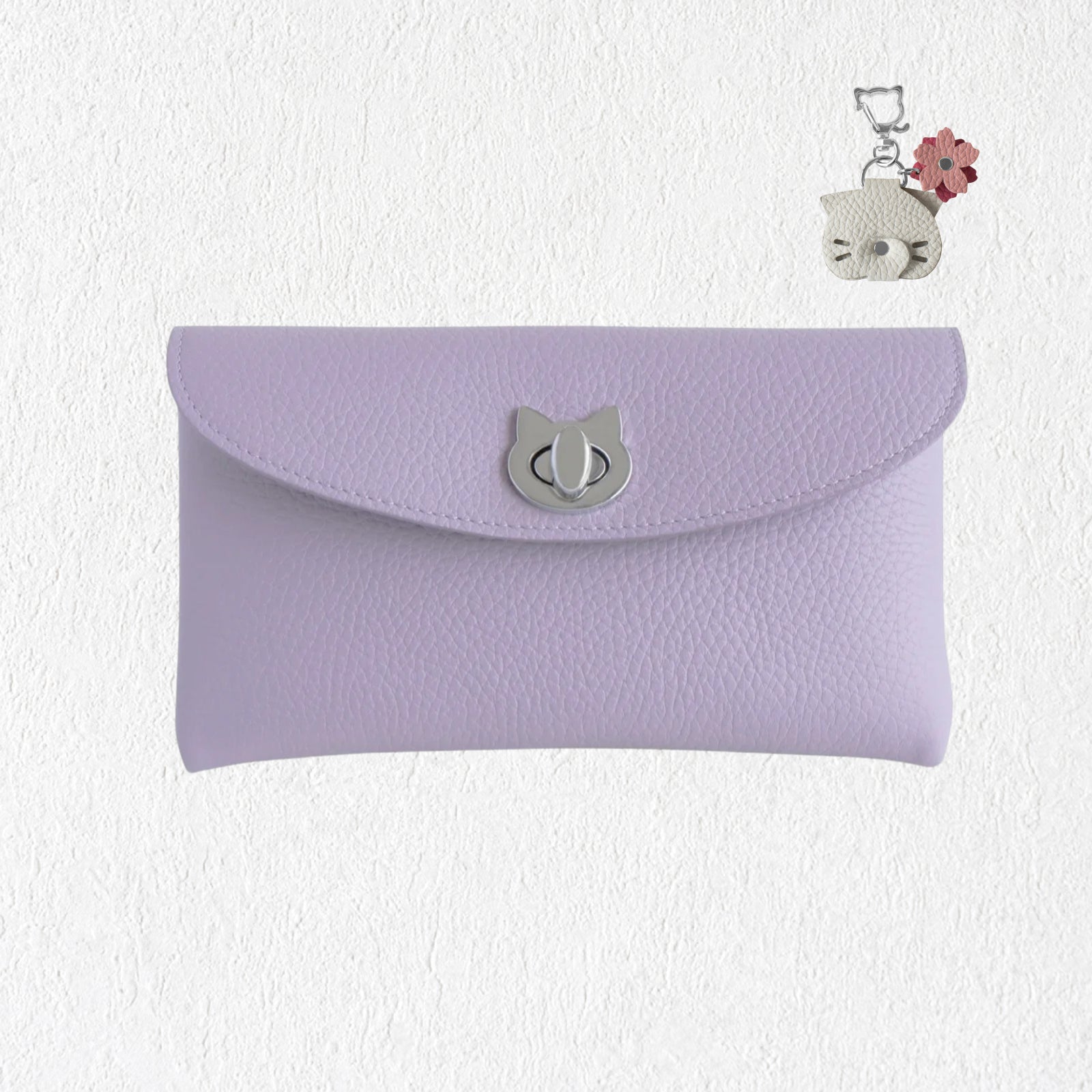 [Limited Time Offer: March 20th (Fri) 20:00 - March 22nd (Sun) - Sakura Cat Day] [Limited Quantity] Flap Wallet - Frunya Long Sakura Cat Charm SET / Lavender 