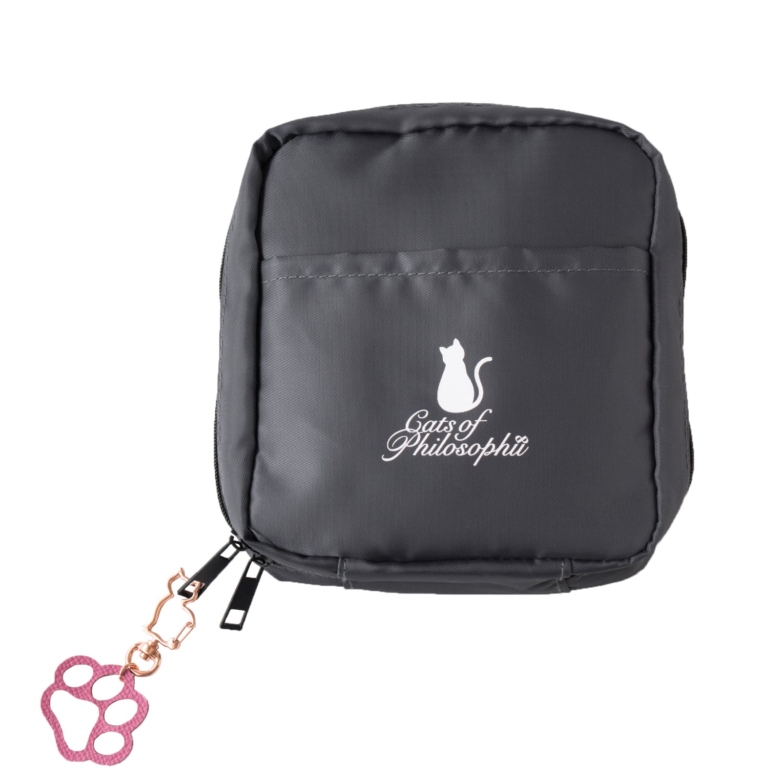 【8月限定・にゃつまつり】【数量限定】保護猫チャリティー ロゴスクエアポーチ  /  チャコール