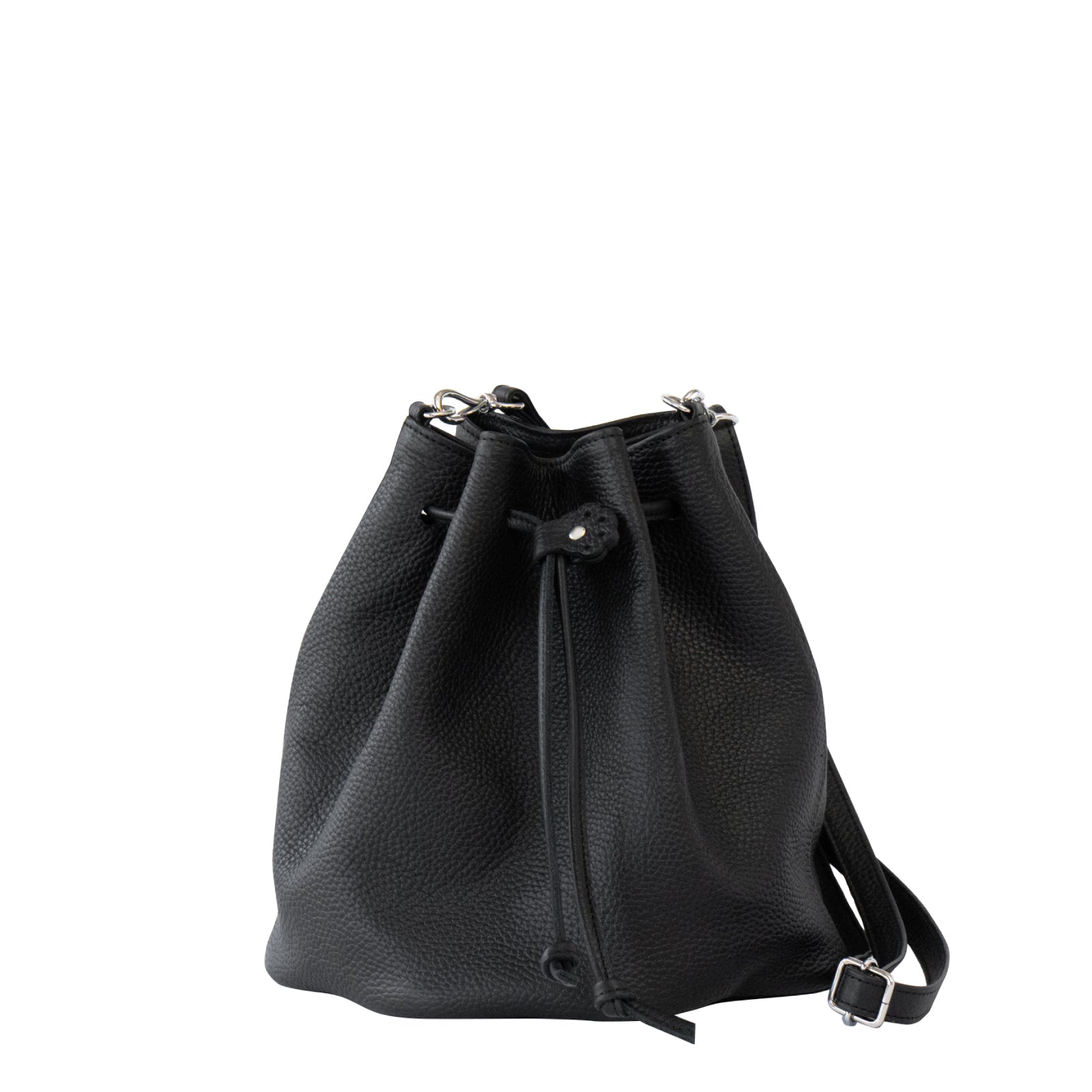 巾着ショルダーバッグ PAW  キュイール・マッシュ  /  ブラック [選べる金具]