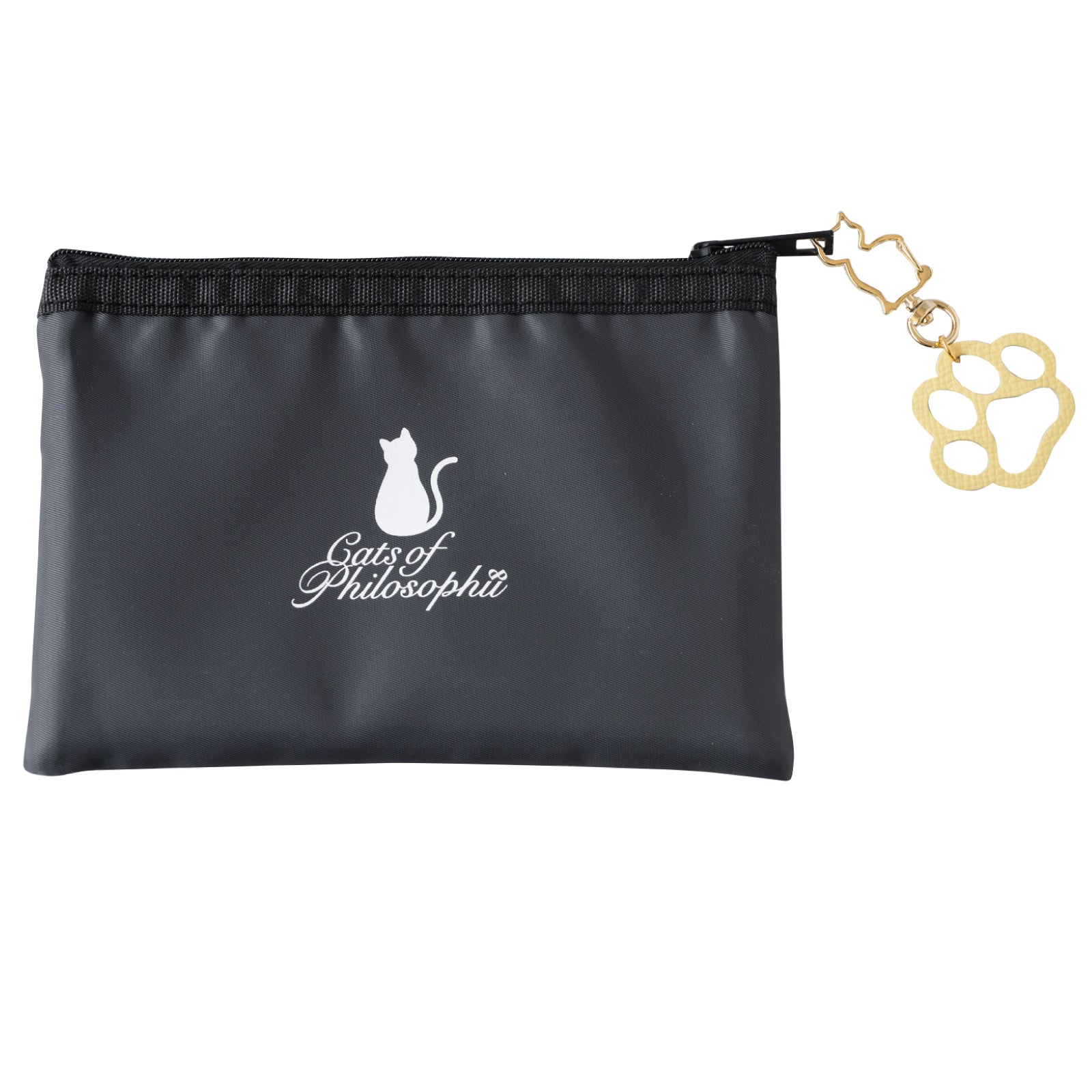 【8月限定・にゃつまつり】【数量限定】保護猫チャリティー ロゴフラットポーチ  /  チャコール