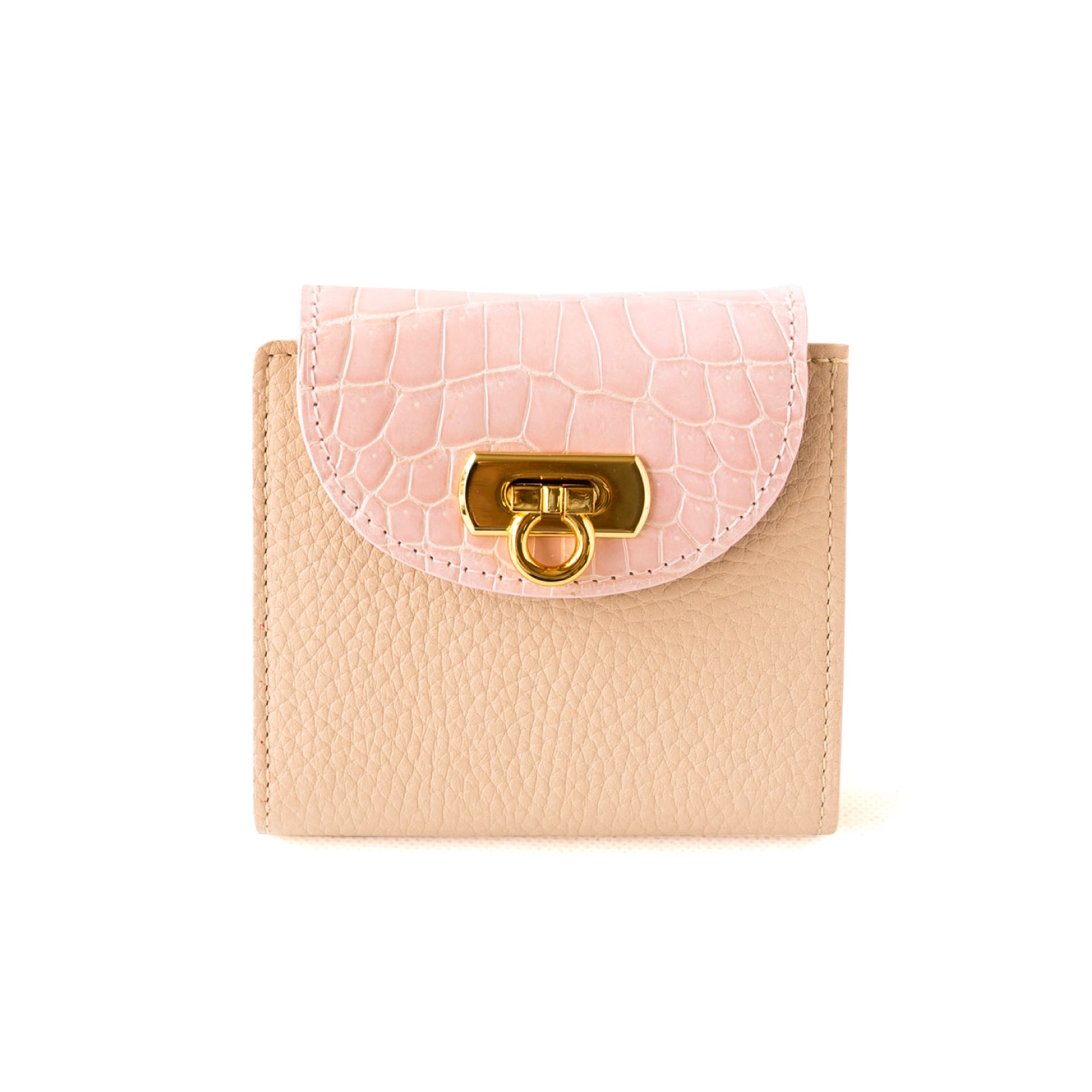 [6th Anniversary Sale] Bi-fold Wallet Eclair Taurillon Clemence Crocodile Combination / Pink Beige