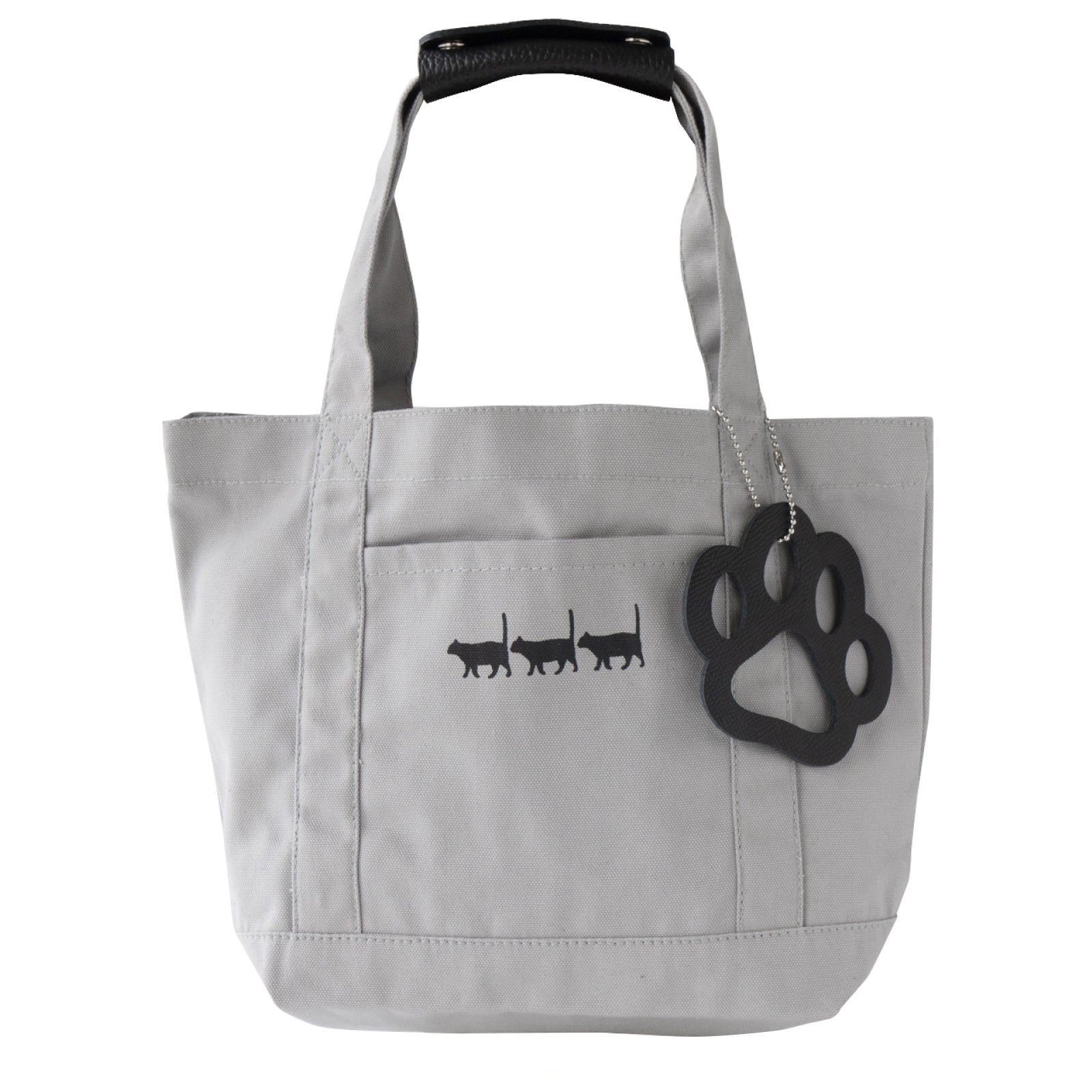 [8/8 (Thu) International Cat Day - One-day only - Made-to-order sales] Cotton cat tote with big paw charm / Gray x Black