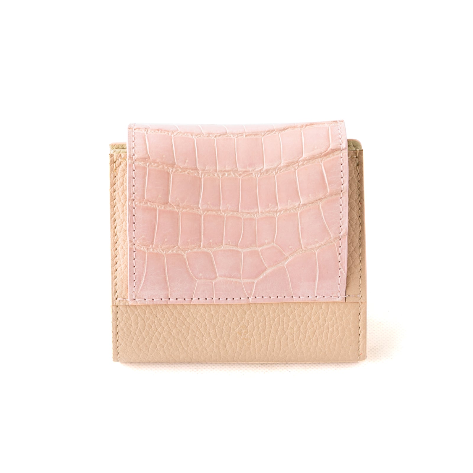 [Limited Item] Bi-fold Wallet Eclair Taurillon Clemence Crocodile Combination / Pink Beige 