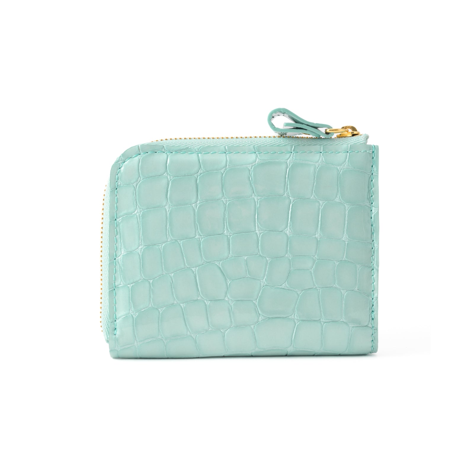 L-shaped zipper minimal wallet in Chromer leather / Ice blue