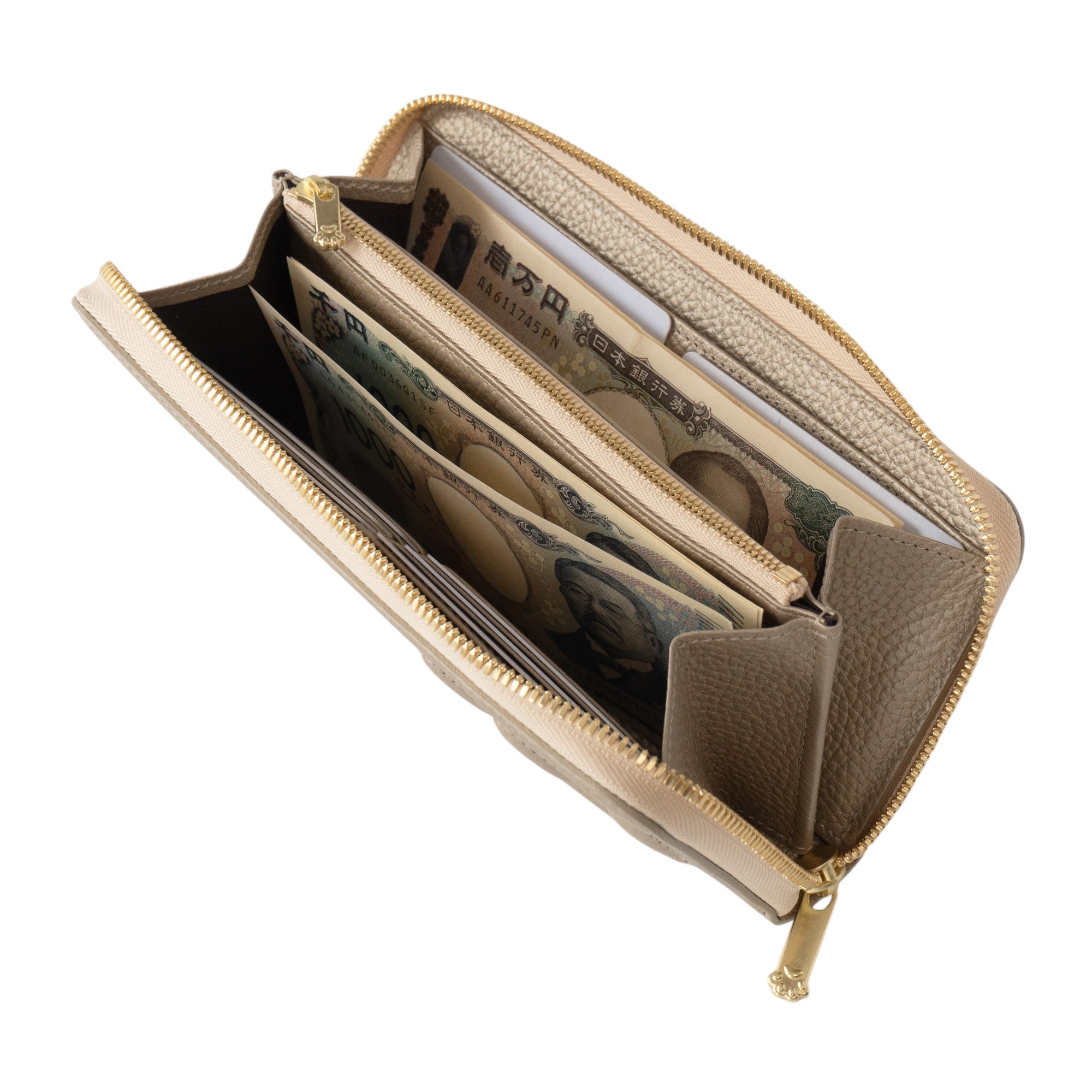 [Limited Quantity] PAW Round Zipper Long Wallet with Maneki-neko Charm Set / Champagne Gold