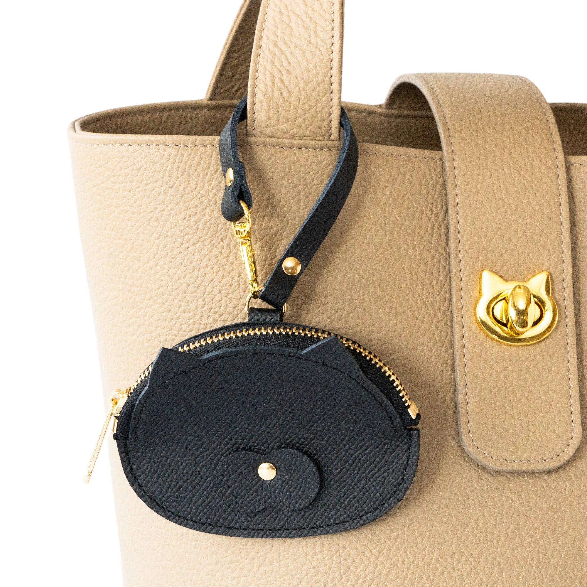 Meow Face Coin Case Cuir Minerva / Black